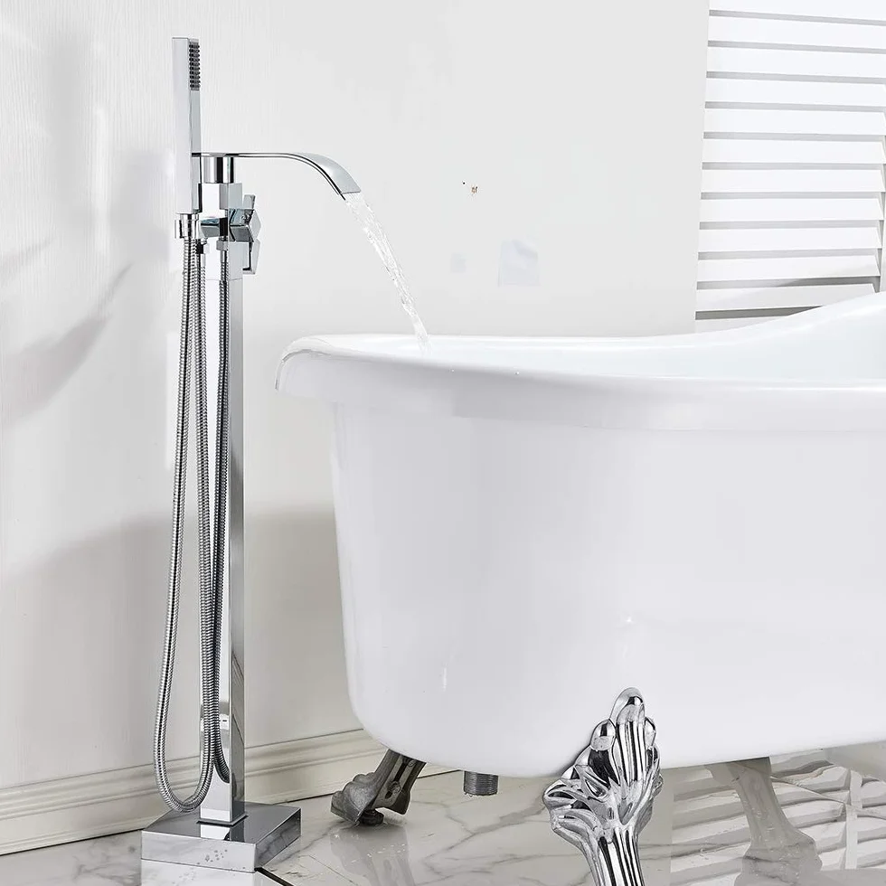 Miscelatore per vasca da bagno cromato, per doccia a pavimento, maniglia unica a 360°, ABS, freddo e caldo