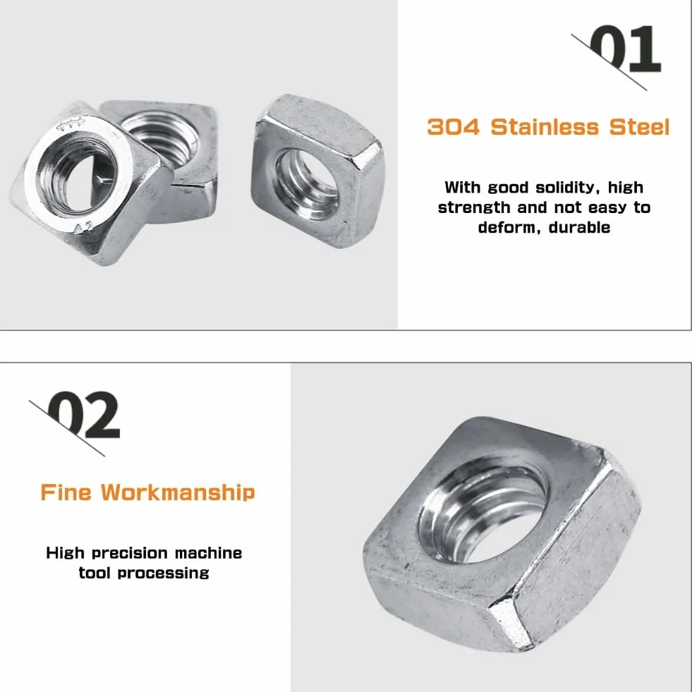 Dado quadrato SS304 M3 DIN557 Metro in acciaio inox, argento
