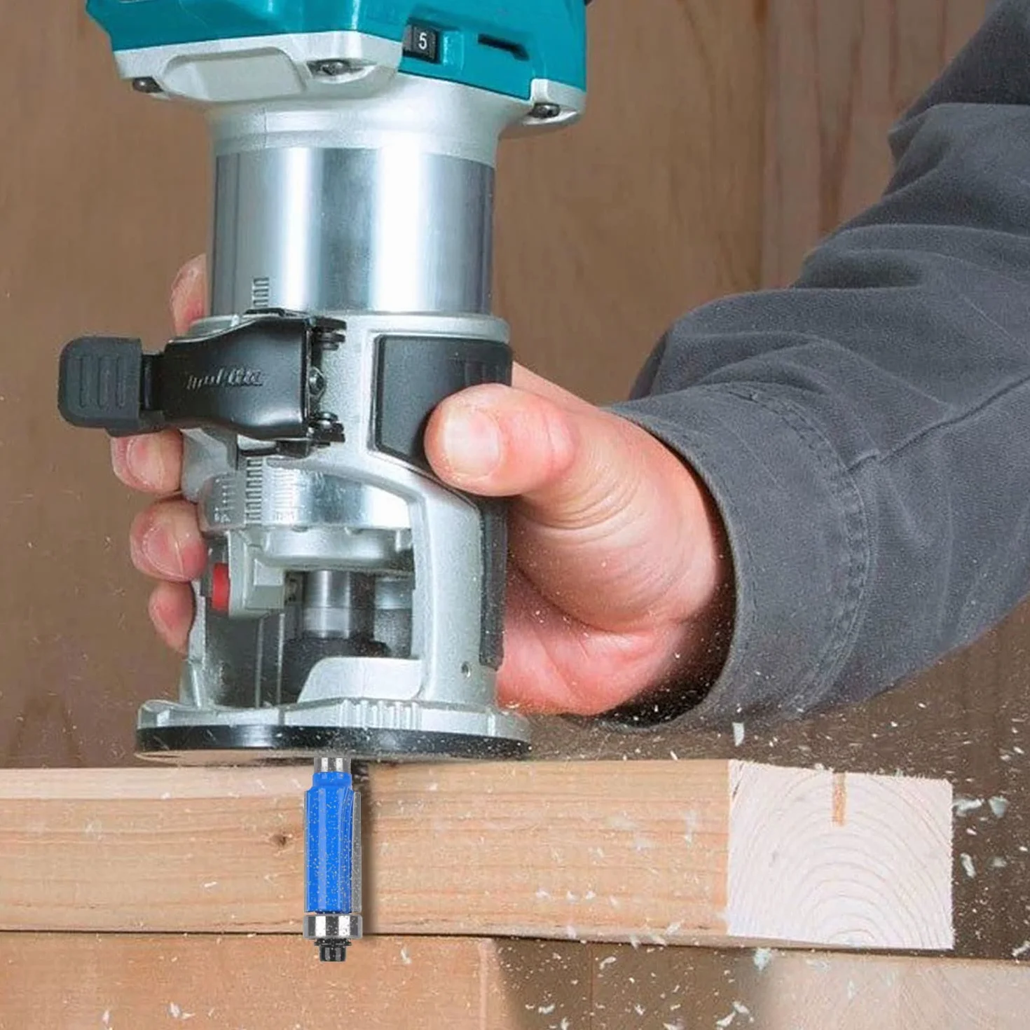 Fresa a Taglienti Diritti per Legno Codolo 8 mm con Cuscinetto, Set 4 Pezzi per Rifilatore