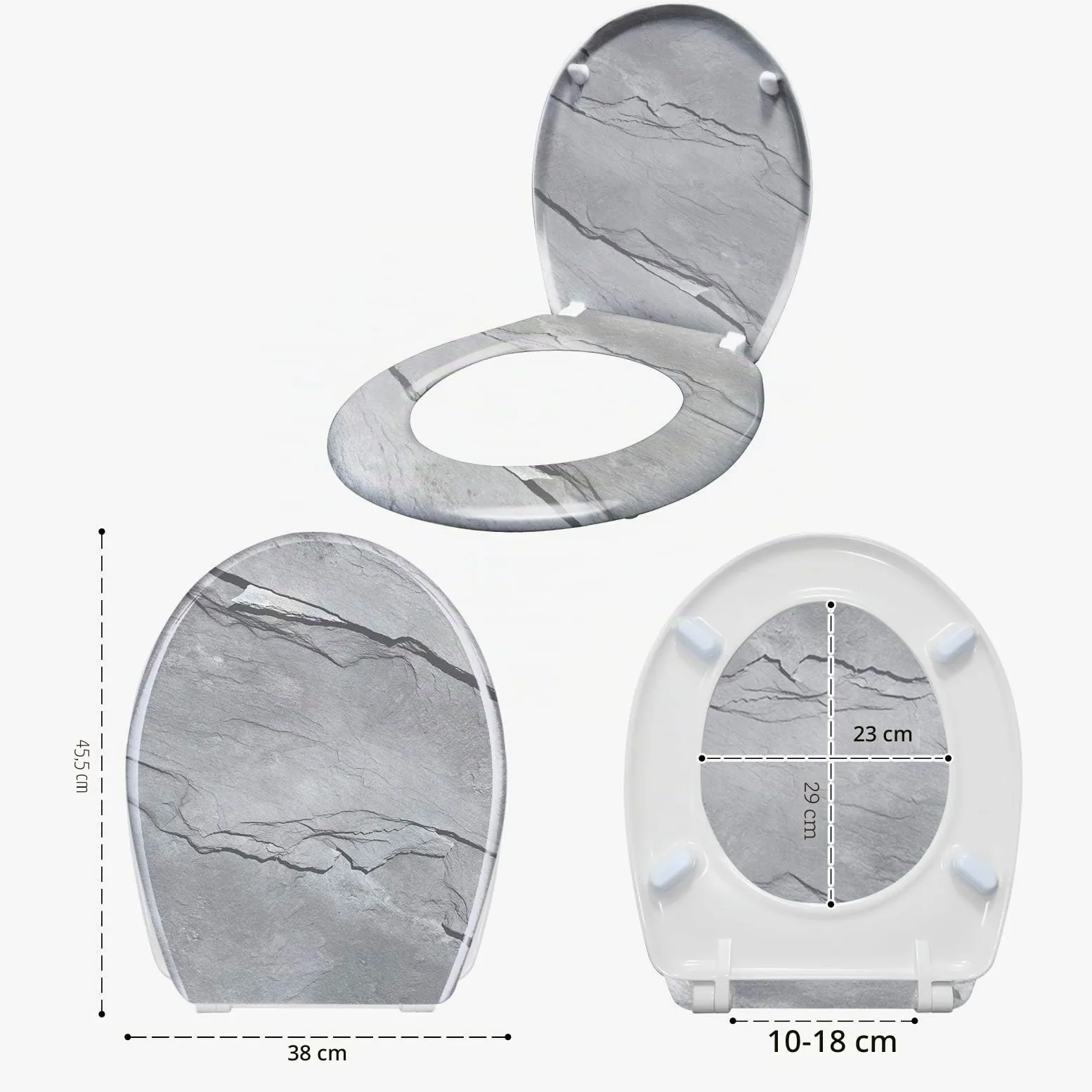 LARS360 Sedile WC con abbassamento automatico, misura universale, in plastica rigida, sedile WC con abbassamento lento, antibatterico, fiamma del cranio