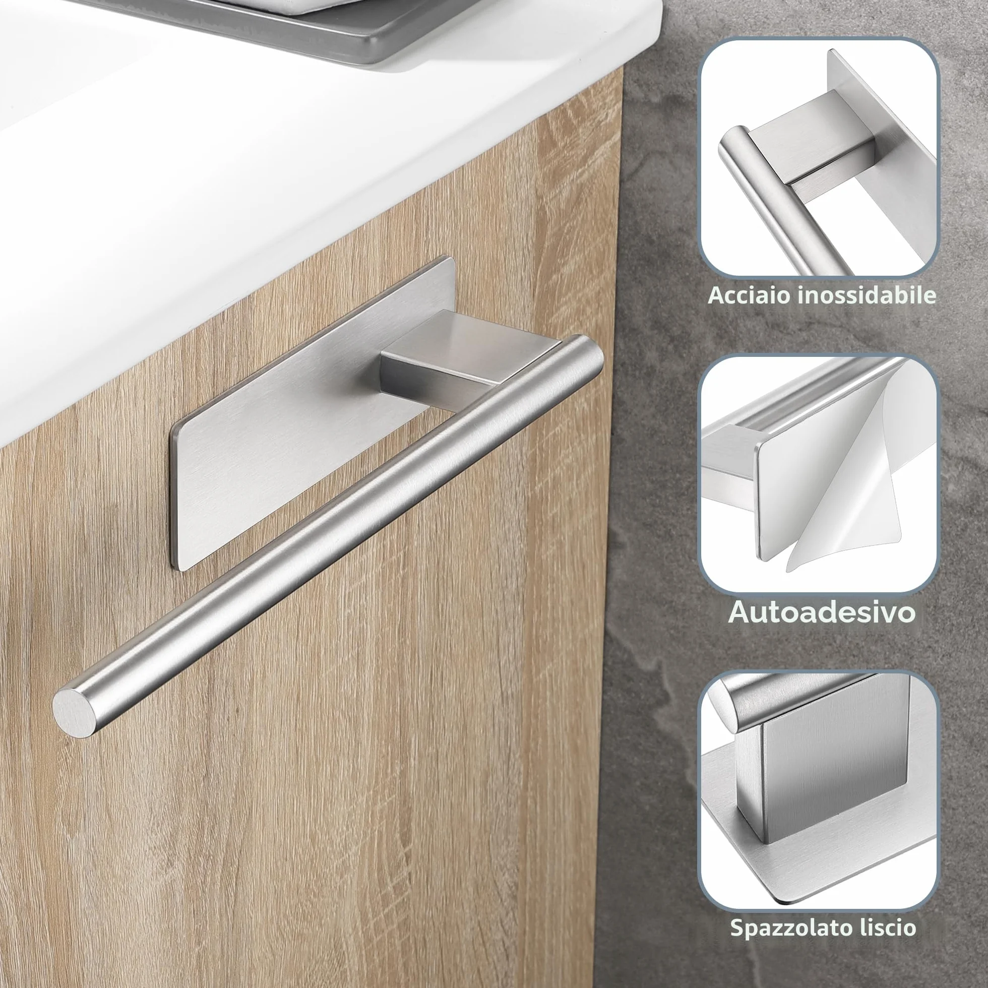 Porta Asciugamani Bagno Adesivo in Acciaio Inox Argento 22CM