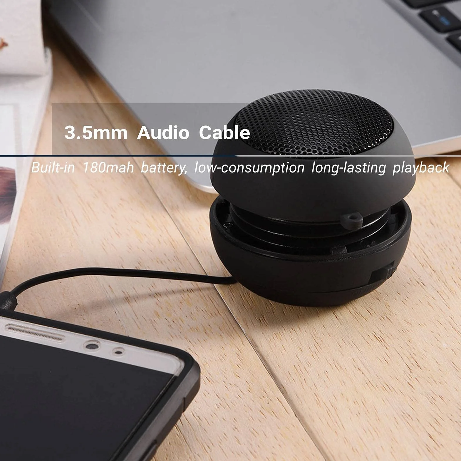 Mini altoparlante, portatile Speaker Senza Fili con jack da 3,5 mm Batteria incorporata da 180 mAH per telefono cellulare, telefono, PC, MP3, MP4, MP5 (nero)