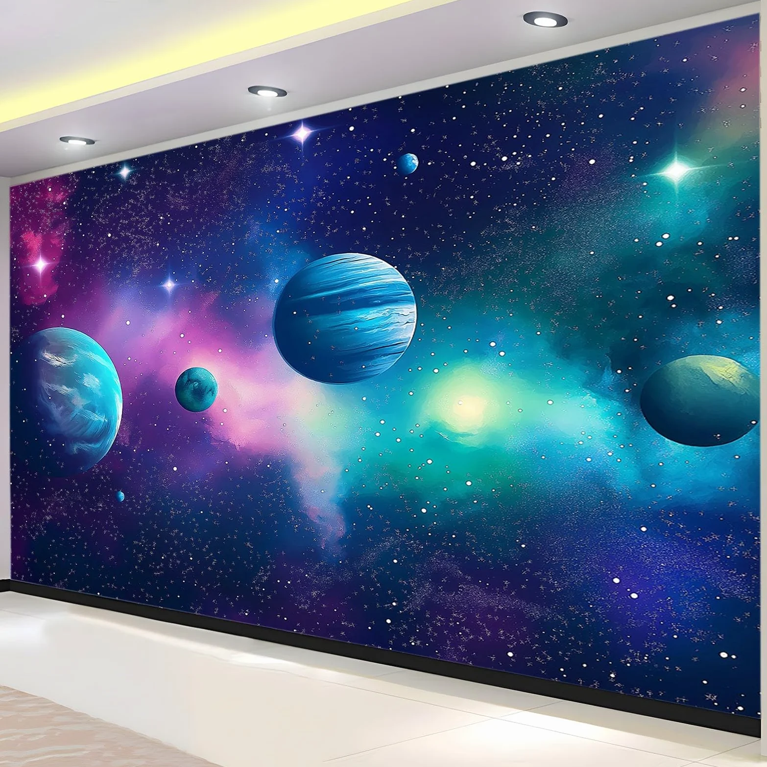 Generico Carta Da Parati Soggiorno Tema Dello Spazio Planetario 250x175 cm Fotomurali Moda Decorazione da Muro Poster Carta per pareti 3D, per Camera Letto Ufficio Cameretta Bambini