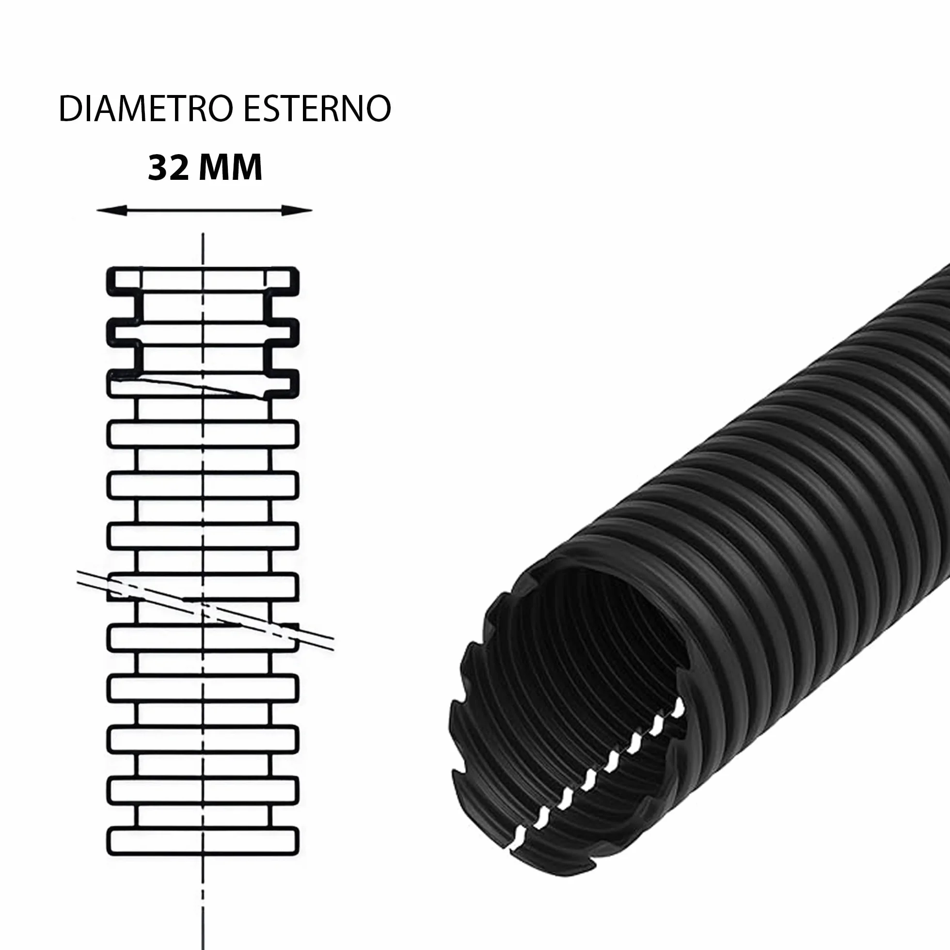 Tubo Corrugato 25 Metri DN 32 Matassa Guaina Flessibile Protettivo Cavi Elettricista