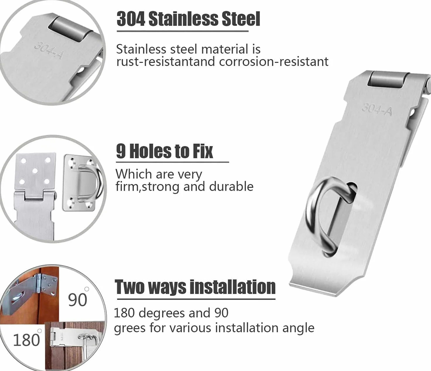 Lucchetto Hasp Acciaio Inox 304 4 Pollici Heavy Duty Serratura 50mm per Porte Armadi Garage