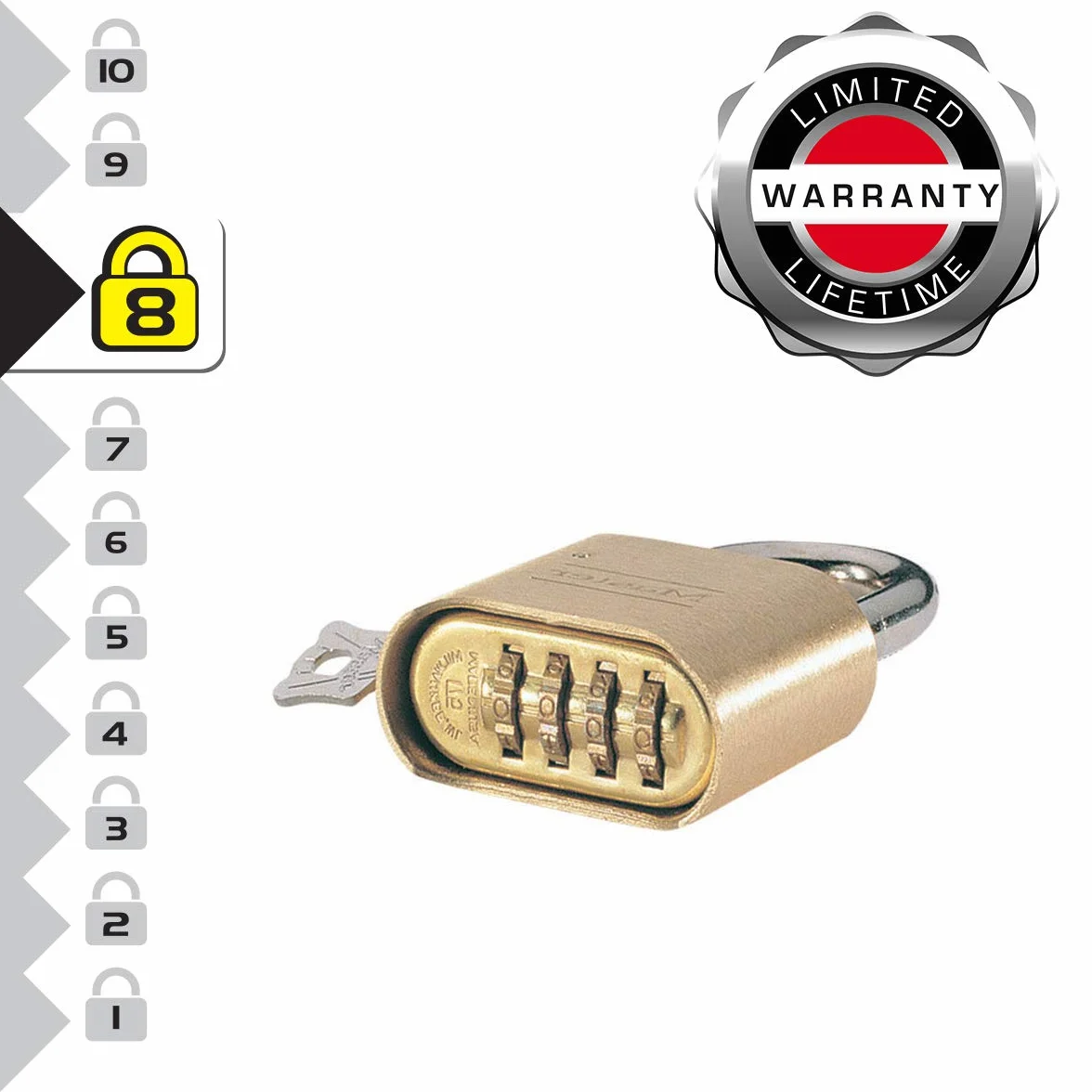 Master Lock 175EURDLH Lucchetto Certificato a Combinazione in Zinco massiccio con Finitura in Ottone, Oro, 10.7 x 5.1 x 2.4 cm