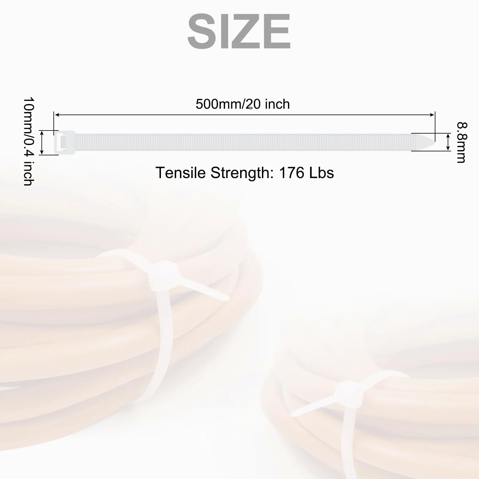 QUARKZMAN 100 Pezzi di Fascette Stringicavo in Nylon Extra Lunghezza 500 Mm/20" 176 Lbs Auto-bloccatonti 10mm per Gestione Cavi, Colore Bianco