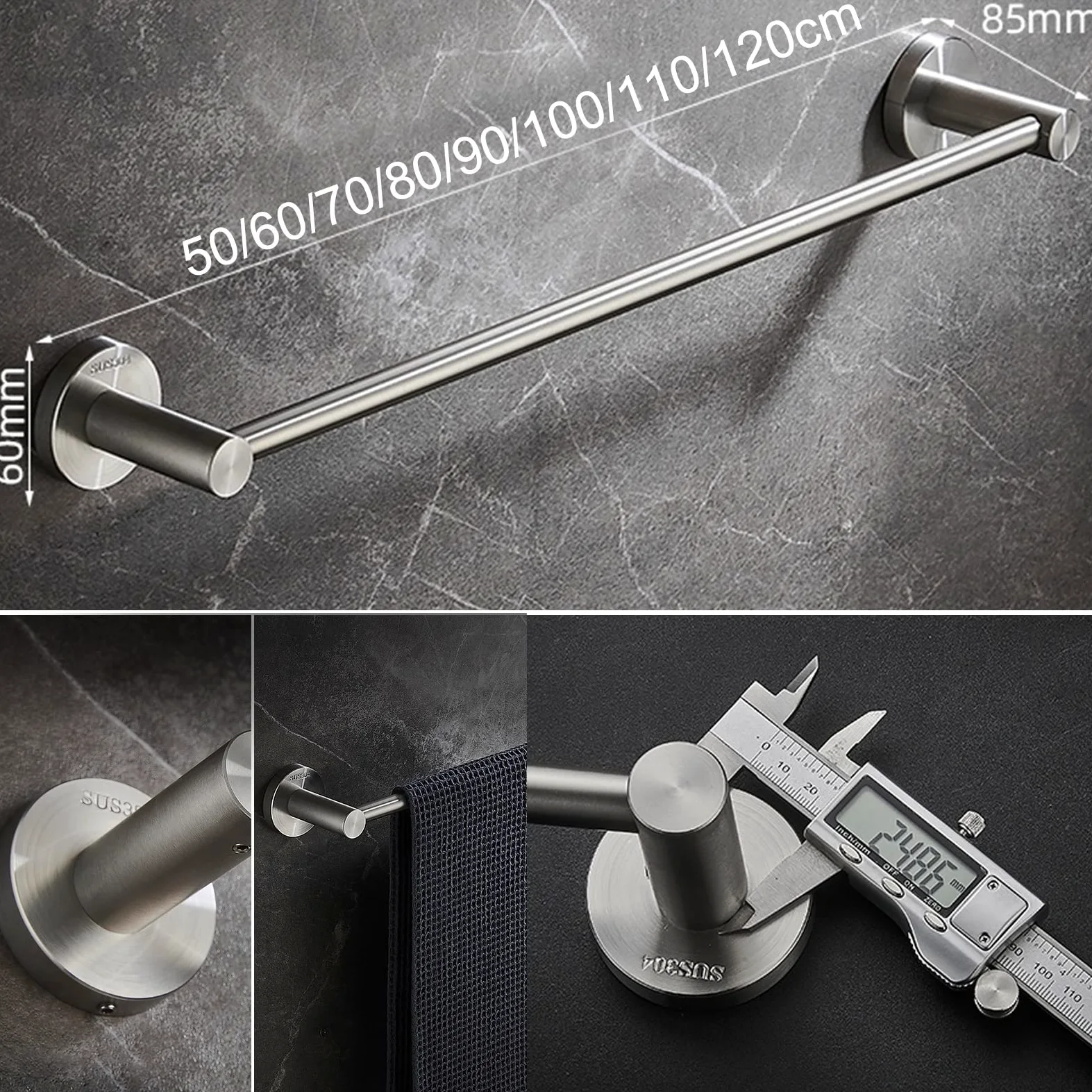 Portasciugamani a Parete in Acciaio Inossidabile, portasciugamani Lungo Multi-Formato 50 cm ~ 120 cm Opzionale per Cucina Hardware Bagno (Dimensioni : 80 cm)