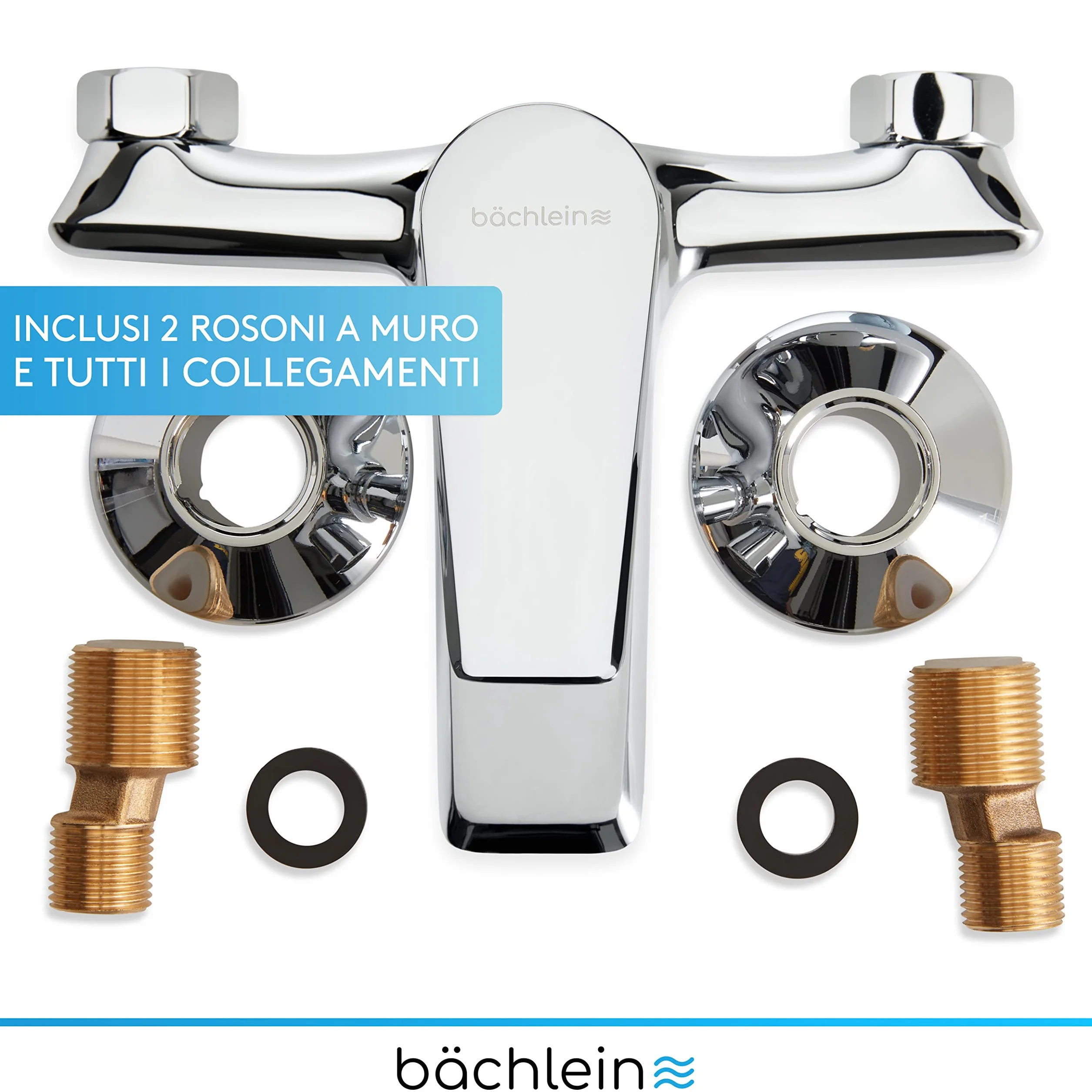 Bächlein Miscelatore Universale per Vasca da Bagno Cromo - Set Completo di Miscelatori per Vasca da Bagno con Accessori, Miscelatore Monocomando per Vasca da Bagno a Vista