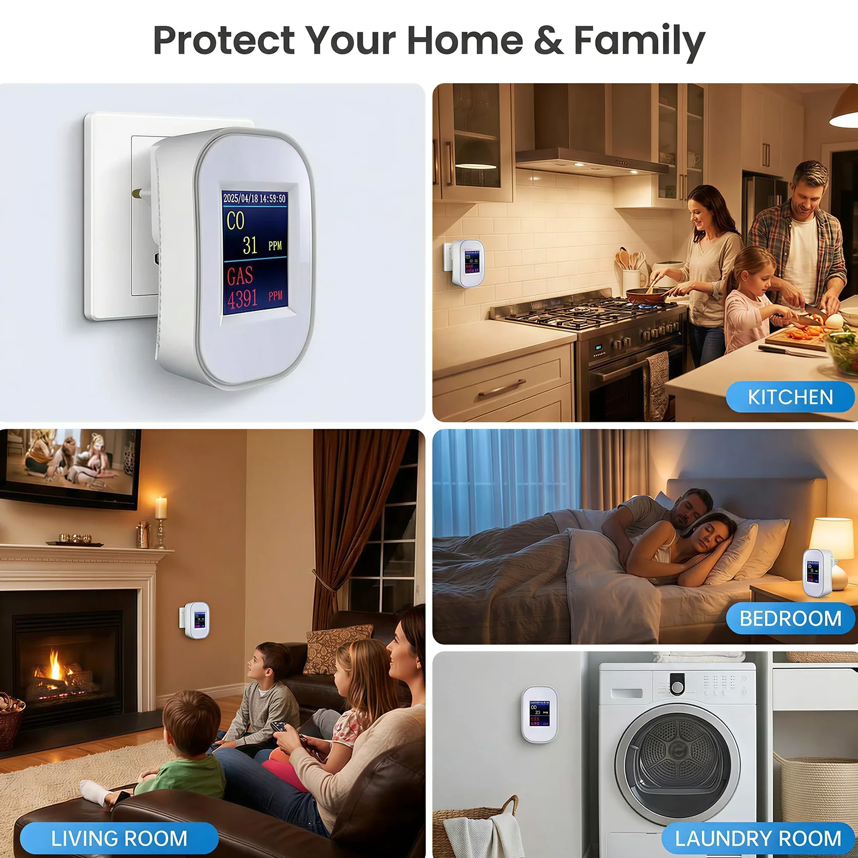 SINOTÉCA Rilevatore Gas e Monossido di Carbonio WiFi, 2 in 1 Metano/GPL/Propano, Display LED PPM, Notifiche App Tuya, Presa a Muro Senza Batteria, EN50291 EN50194, per Casa Cucina Garage Camper