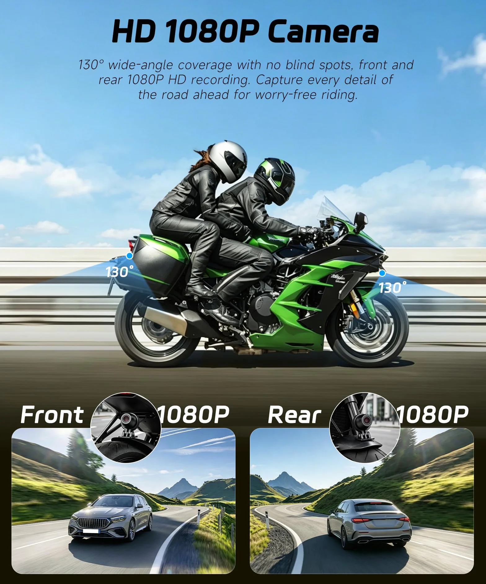Rimoody Dashcam Moto 1080P Miniaturizzata - Telecamera Anteriore/Posteriore con Rilevamento Collisioni, Registrazione a Ciclo, Modalità Parcheggio, WiFi, per Motocicletta