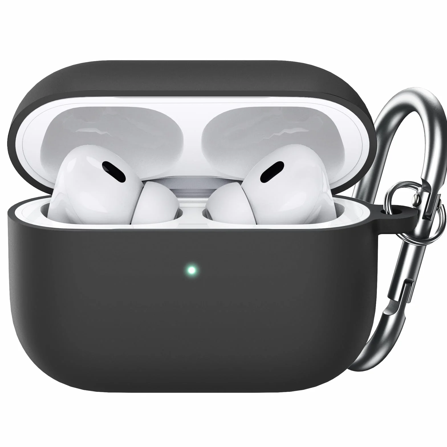 JETech Aggiornato Cover Custodia Silicone per AirPods Pro (2a/1a Gen 2023/2022/2019) con Portachiavi, Interno PC Rigido, Antiurto Protettiva Pelle Guscio, LED Frontale Visibile (Nero)