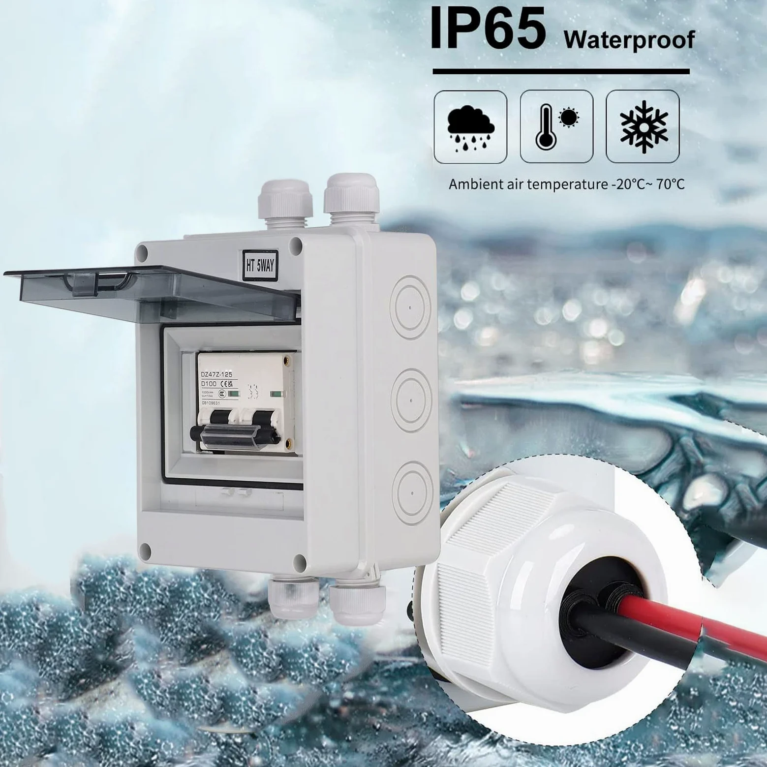 flexman Interruttore Automatico Miniaturizzato CC, Sezionatore Solare Impermeabile 2P CC 1000 V 100 A, Interruttori Automatici CC per Sistemi Fotovoltaici per Array Fotovoltaici RV