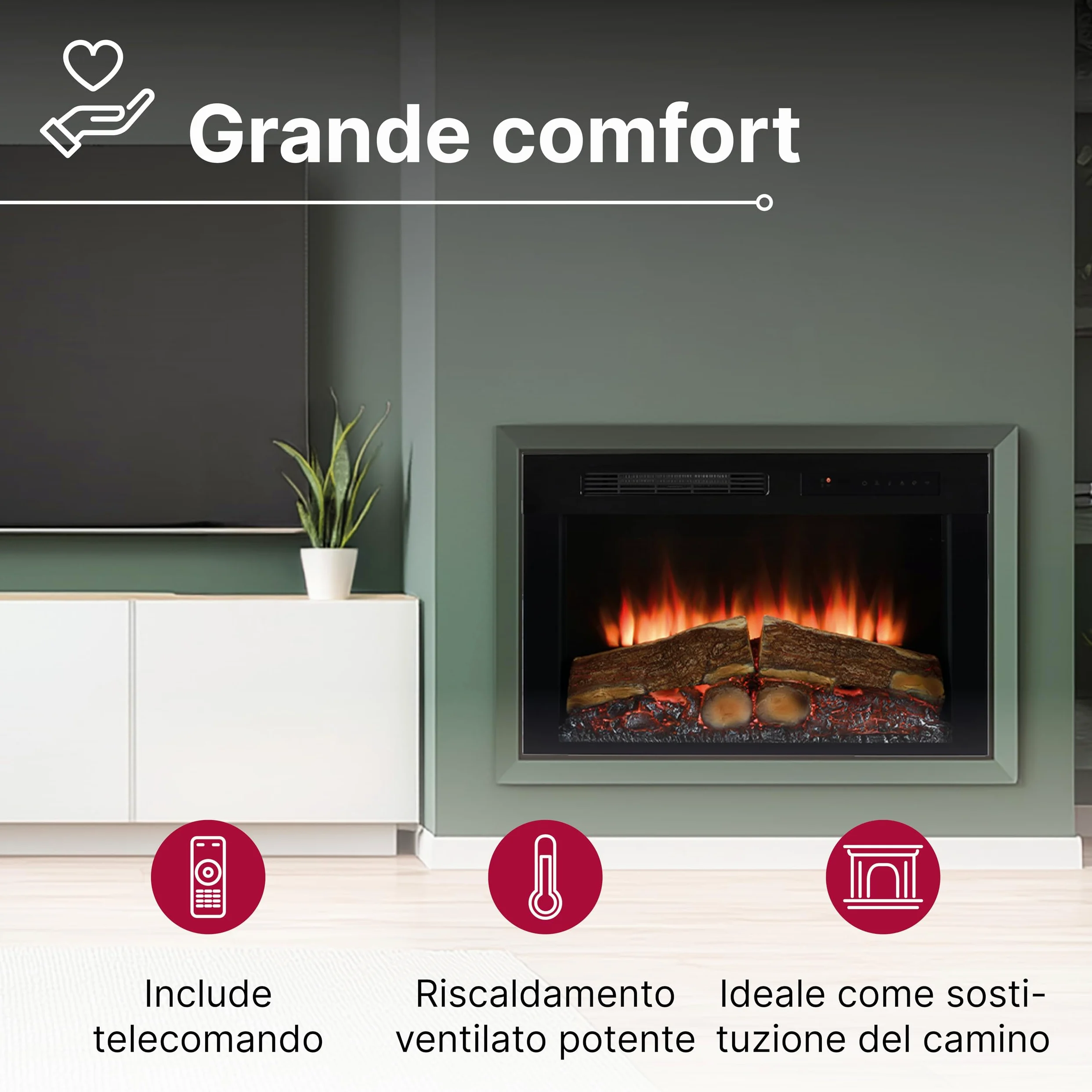Dimplex Spark 28" Camino Elettrico da Incasso Camino Elettrico da Parete con Termoventilatore 2 kW Effetto Fiamma LED Optiflame, Velocità e Luminosità Regolabili Incluso Timer e Telecomando