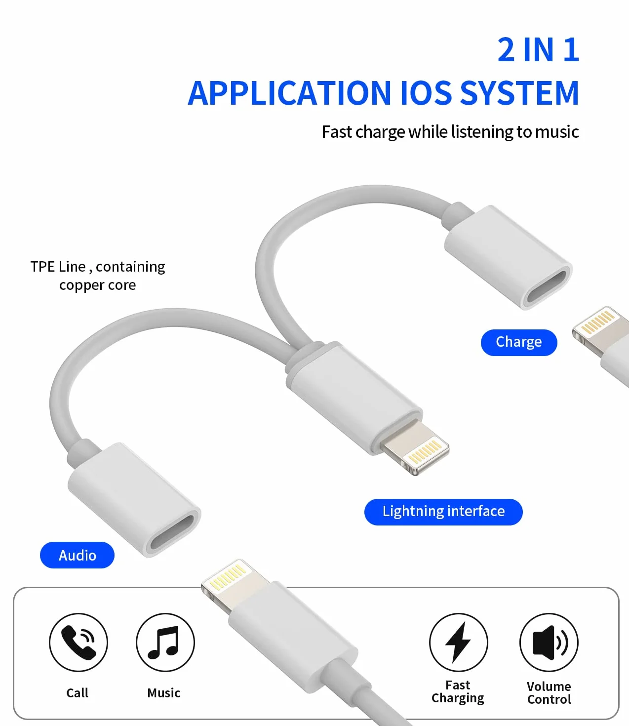 per iPhone Aux Ightning - Adattatore da jack a caricatore rapido (2 in 1) doppia spina per cuffie cavo di ricarica splitter per Apple MFI Audio s Fast Charger accessorio per 14 13 12 11 Pro Max 8 Plus