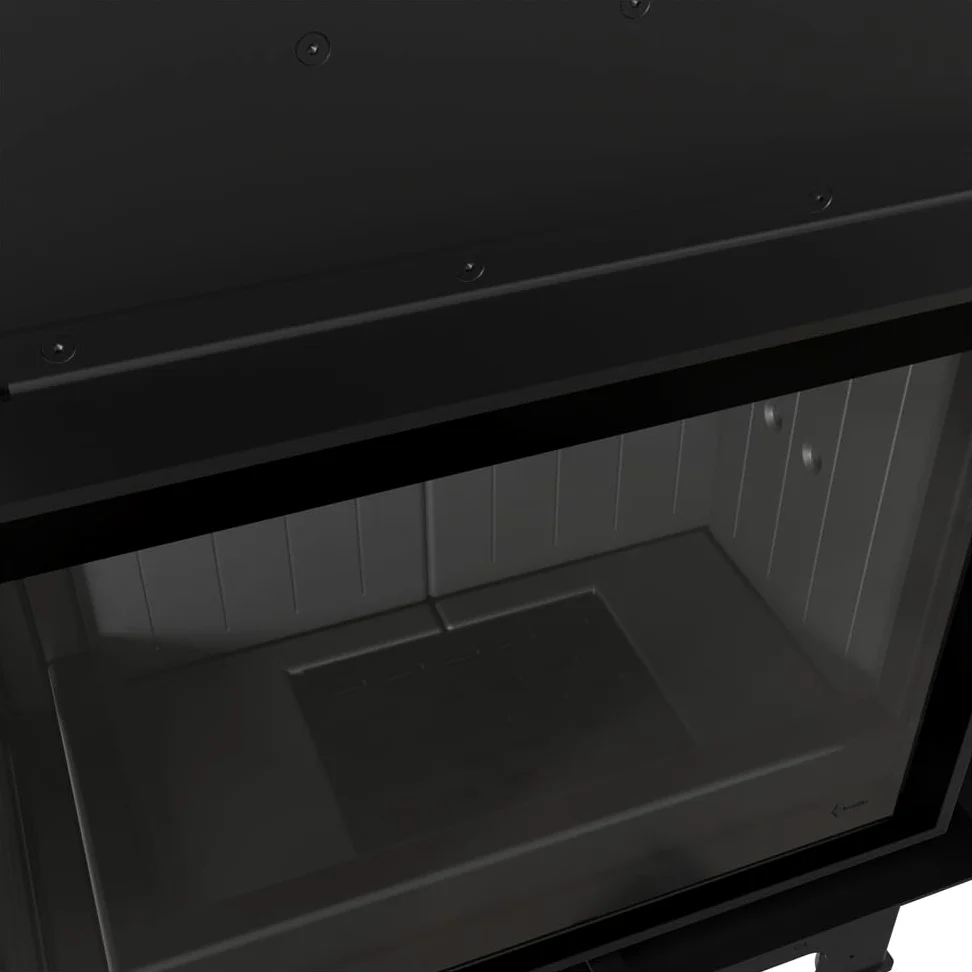 KRATKI Inserto per camino in acciaio a legna FLOKI 10 kW Ø200 sinistro A+ | Acciaio nero, efficienza 83,6%, classe A+. Ecodesign, BImSchV 2; per recupero calore.; combustione efficiente; Livello 2
