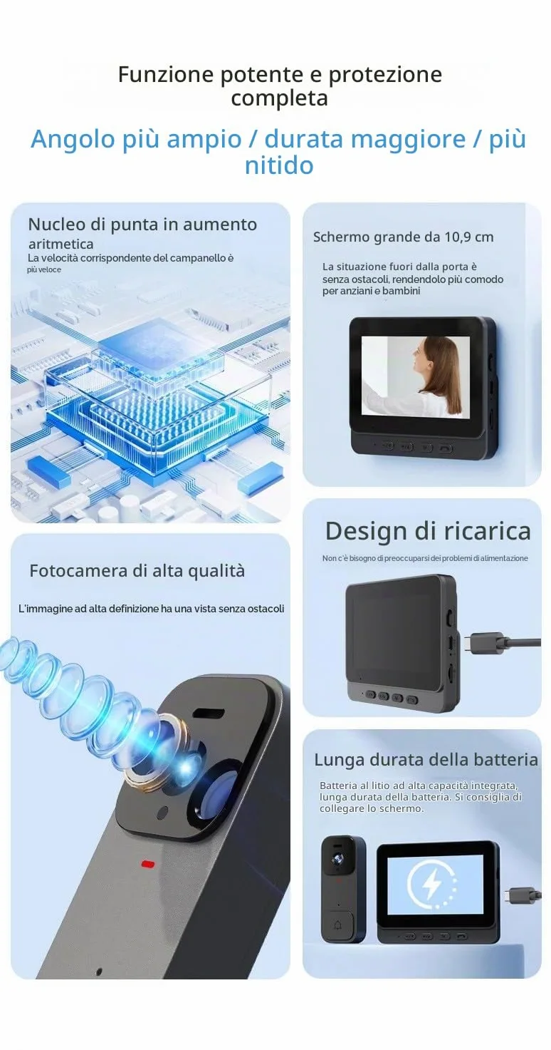 X7 Videocitofono Smart per Uso Domestico con Schermo Display, Interfono Senza Fili e Videosorveglianza ad Alta Definizione
