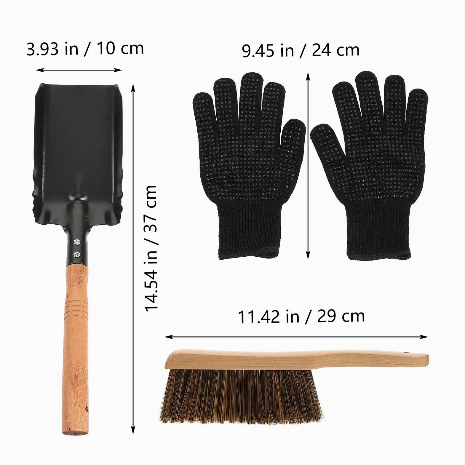 Mobestech Set Pala per Pulizia Stufa e Caminetto in Ferro Spazzola in Legno, Multiuso per Cenere Carbone e Detriti, Accessorio per Manutenzione Riscaldamento Casa