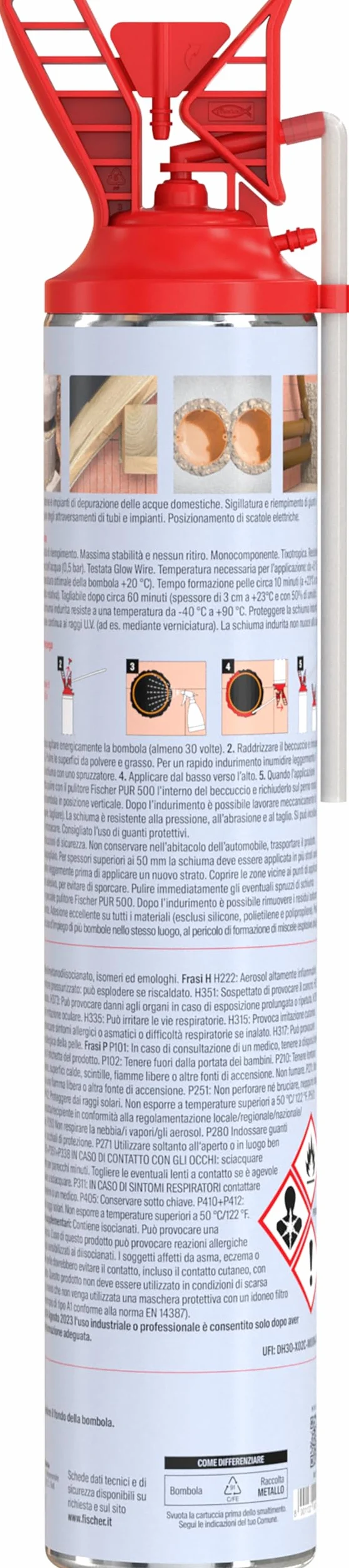Fischer Schiuma Poliuretanica Professionale PU 750 con Erogatore B2 Resistente Pressione Fuoco Isolante Sigillante
