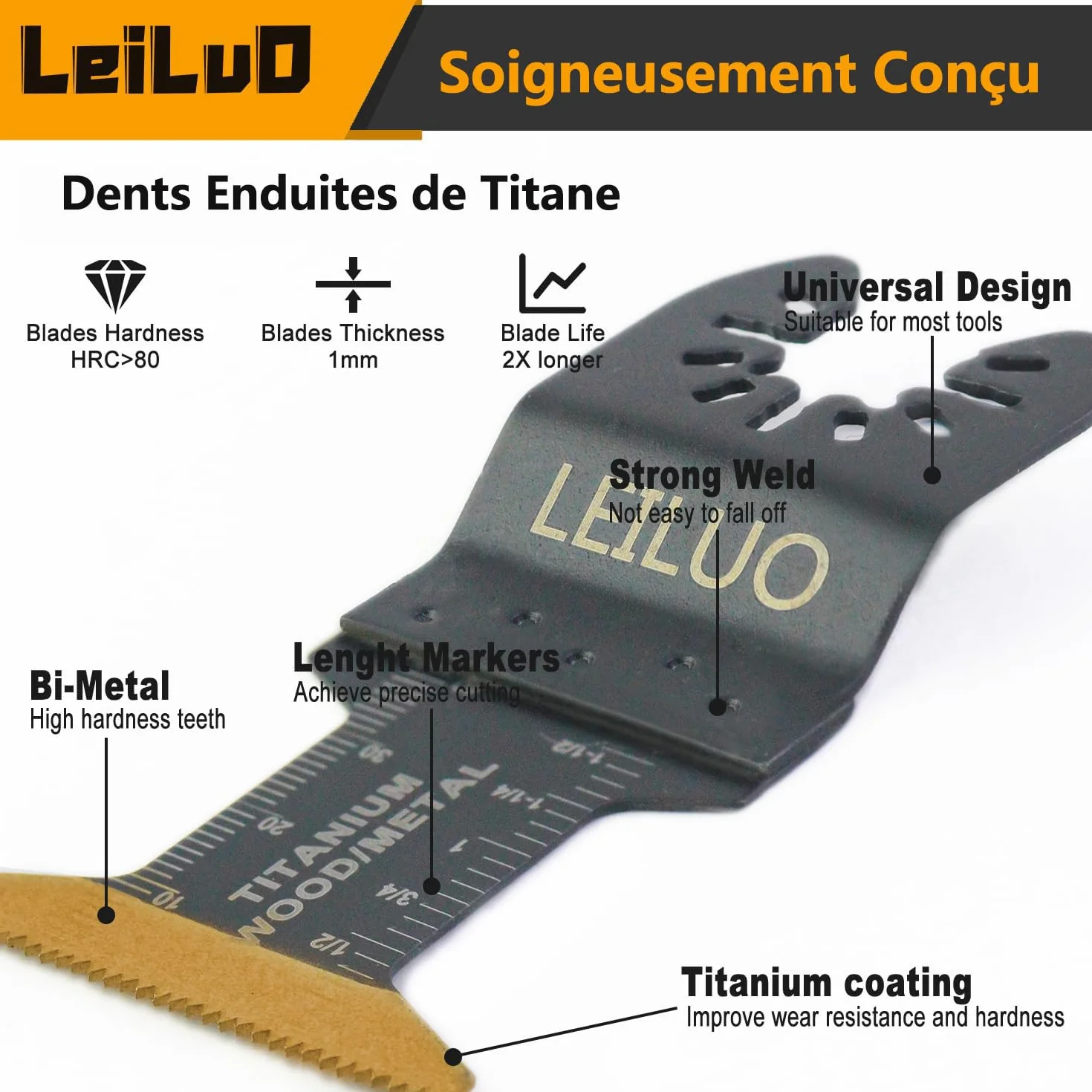 Kit lame multiutensile in titanio LEILUO 15 pezzi Lame oscillanti per chiodi Legno Confezionato in custodia Adatto a Dewalt Makita Ryobi Milwaukee e altro