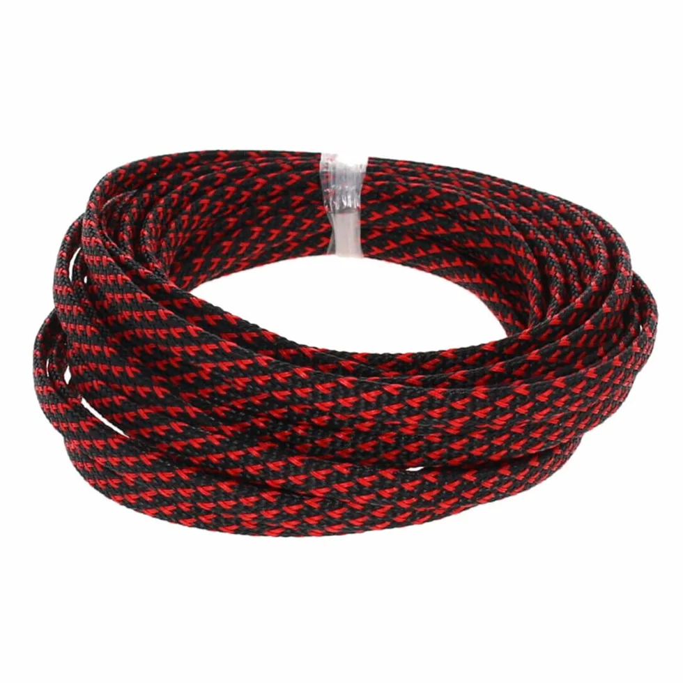 Manicotto intrecciato espandibile in PET Manicotto intrecciato Gestione dei cavi Guaina isolata flessibile Manicotto Telaio Tubi Protezione Ordinata Cavo Wrap Cover Nero Rosso 10 mm 15 Metri