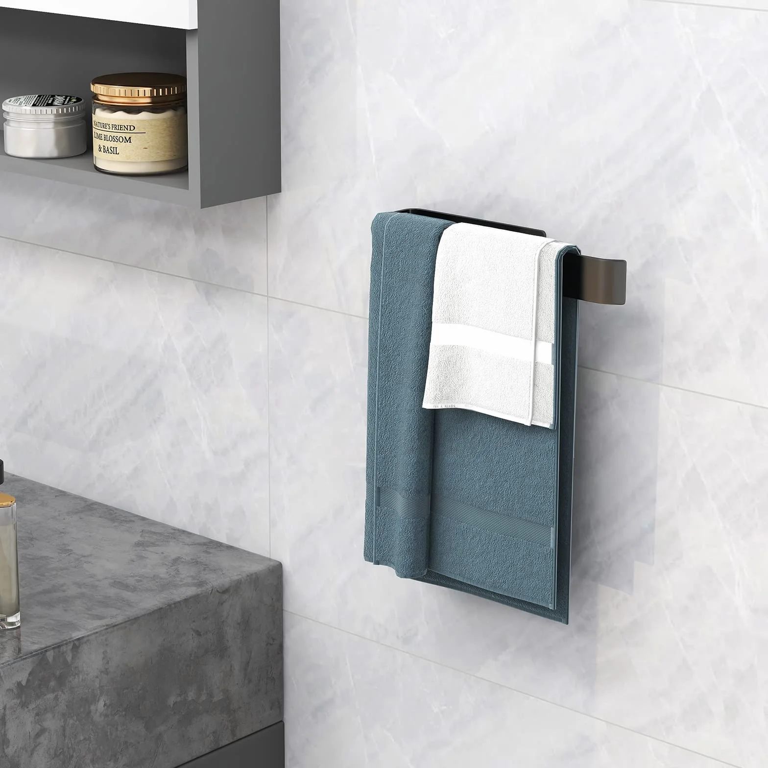 Vista Porta Asciugamani Bagno Adesivo da Parete Nero 25cm SUS304 Acciaio Inox Senza Foratura