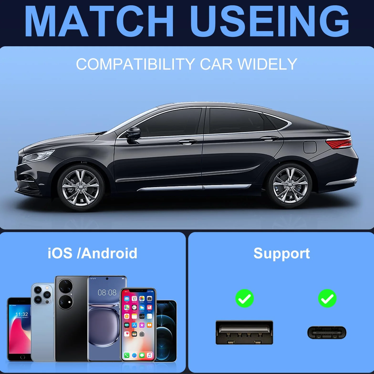 Adattatore Carplay Wireless,Adattatore Wireless 2 in 1 per Android Auto e CarPlay, Converti Android Auto Cablato in Wireless, Adatto per Auto con AA e Carplay, 5GHz WiFi USB C/A, Plug & Play