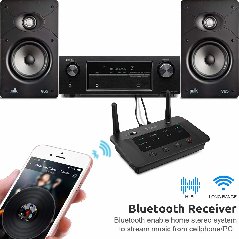 1Mii B03 Bluetooth 5.0 Trasmettitore e Ricevitore, Trasmettitore Ricevitore Bluetooth 5.0 aptX HD Adattatore Bluetooth Bassa Latenza per TV PC Stereo Sistema Audio Wireless Ottico Digital RCA AUX