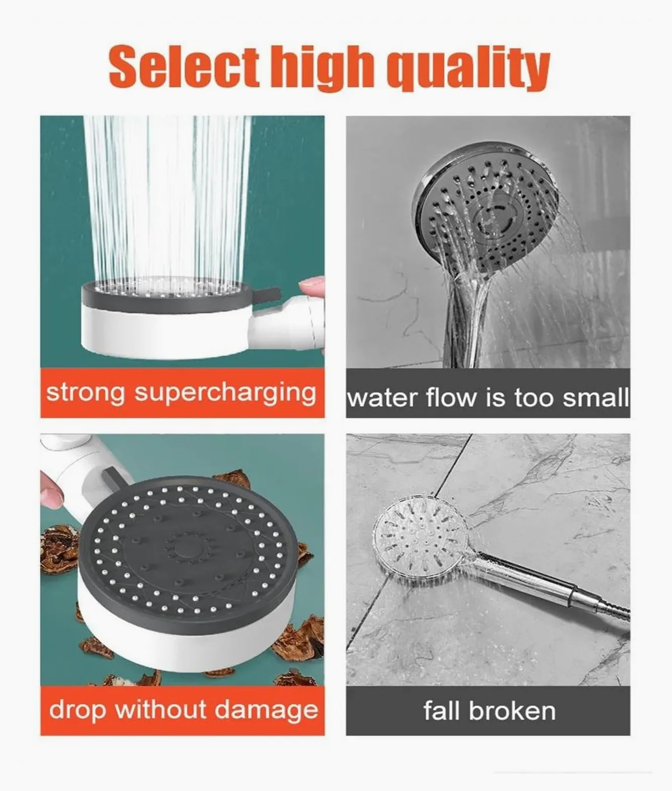 Soffione doccia filtrato con 10 modalità di spruzzo, soffione doccia portatile ad alta pressione, risparmio idrico, resistenza alle cadute, ugello per doccia da bagno(Black Shower head)