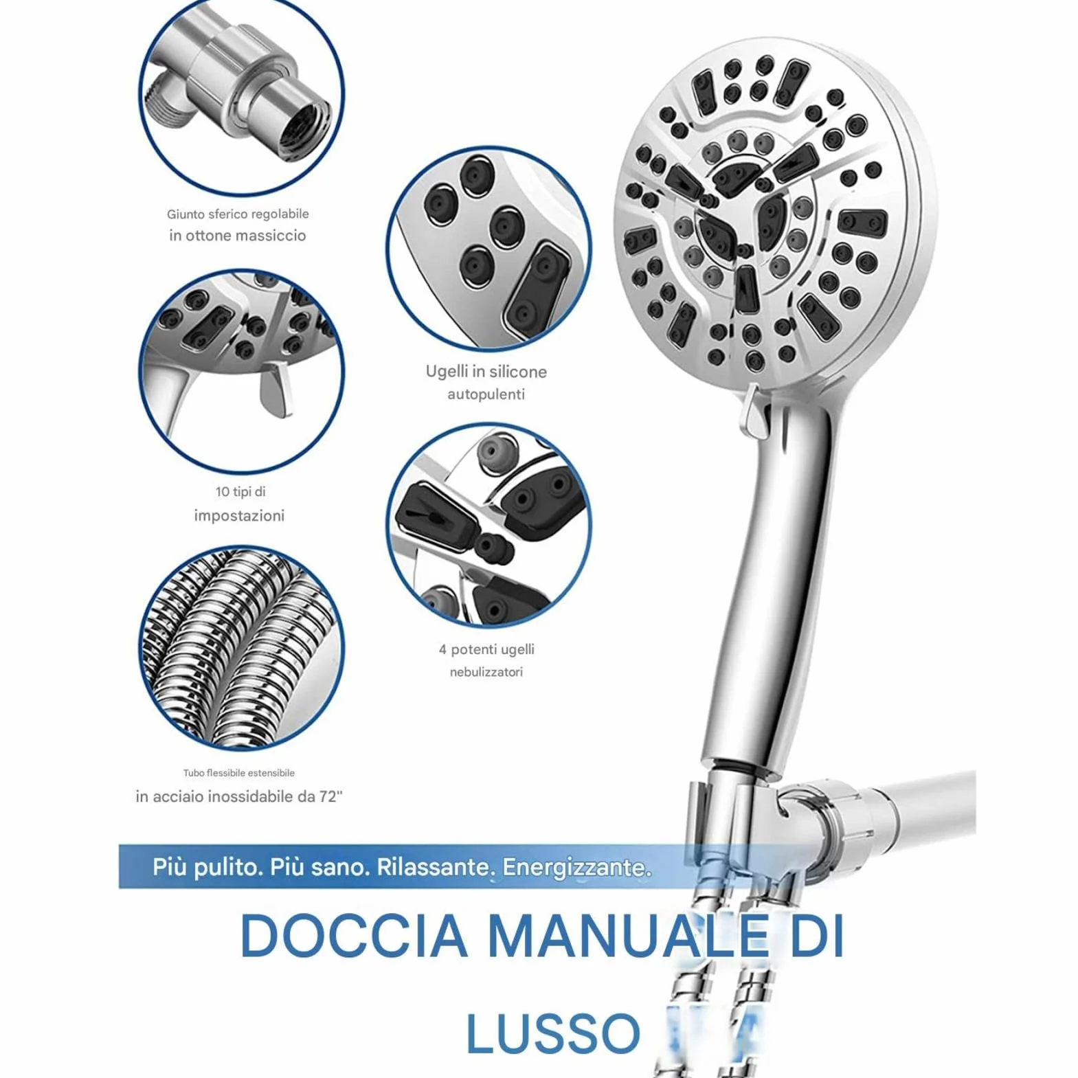 Guida per doccia portatile, soffione per ad alta pressione | 10 modalità Doccia portatile ad alta pressione flessibile - Accessori per il bagno, potente strumento per il bagno di viaggio a spruzzo d'a