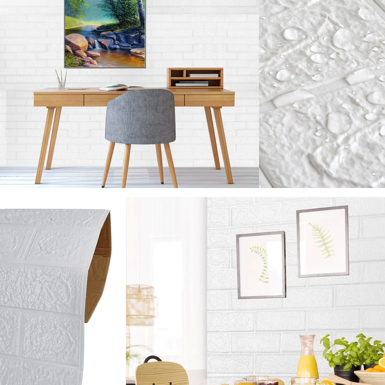 Herrselsam Carta da parati autoadesiva, 50 pezzi, pannelli da parete 3D, autoadesiva, in mattoni, impermeabile, effetto pietra, 5 mm, adatta per cucina, soggiorno, 77 x 70 cm, colore bianco