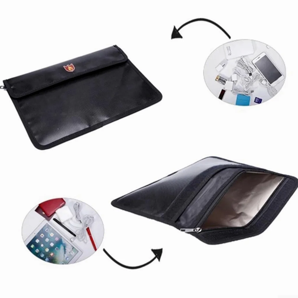 Borsa portadocumenti ignifuga, resistente al fuoco, sicura per oggetti di valore, organizer impermeabile in fibra di vetro con strato di blocco del segnale, grande capacità, nero, 30,5 x 21 cm