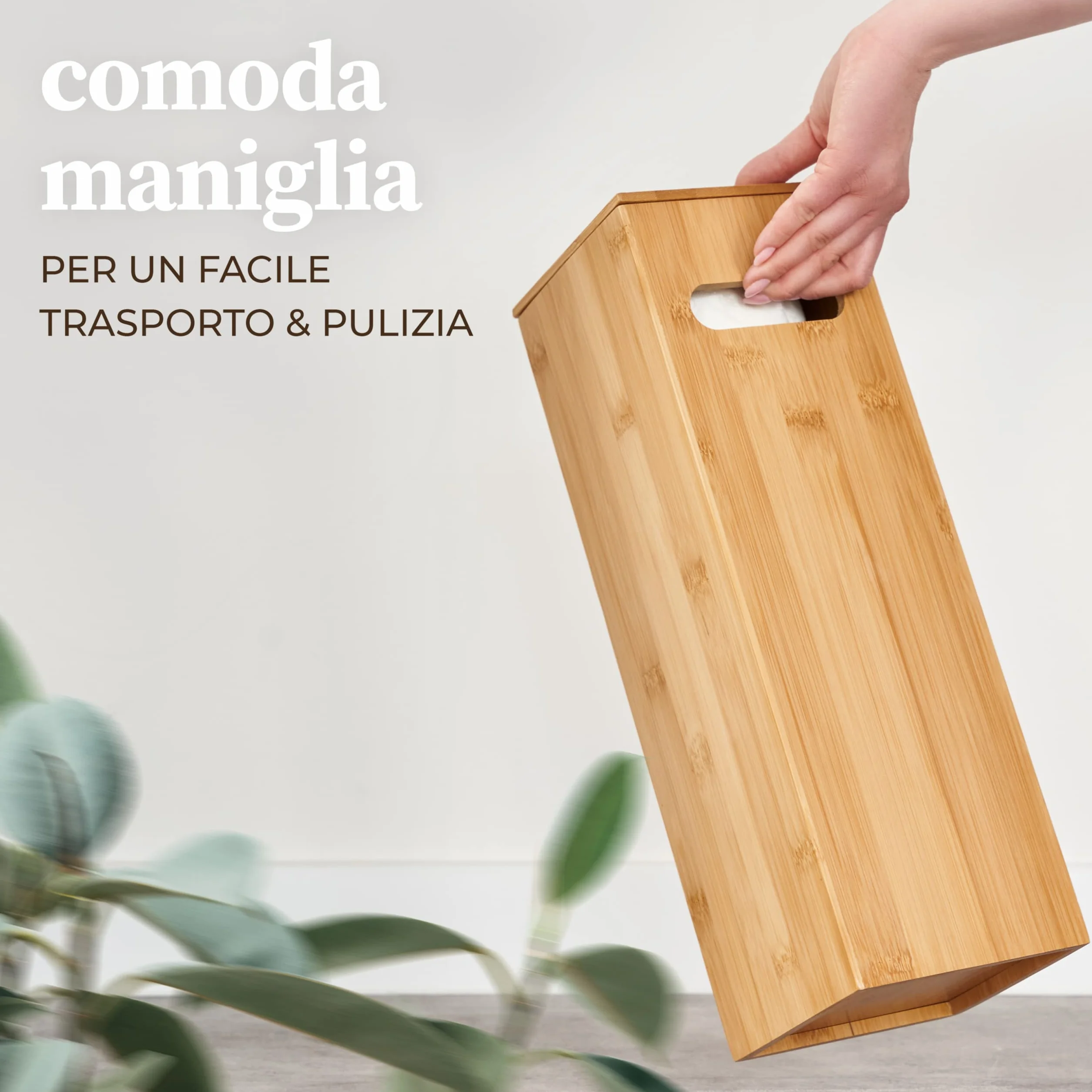 HENNEZ Porta Carta Igienica da Terra Legno di Bambu Chiuso - Portarotolo da Terra Contenitore - Scorta Mobile Bagno Legno