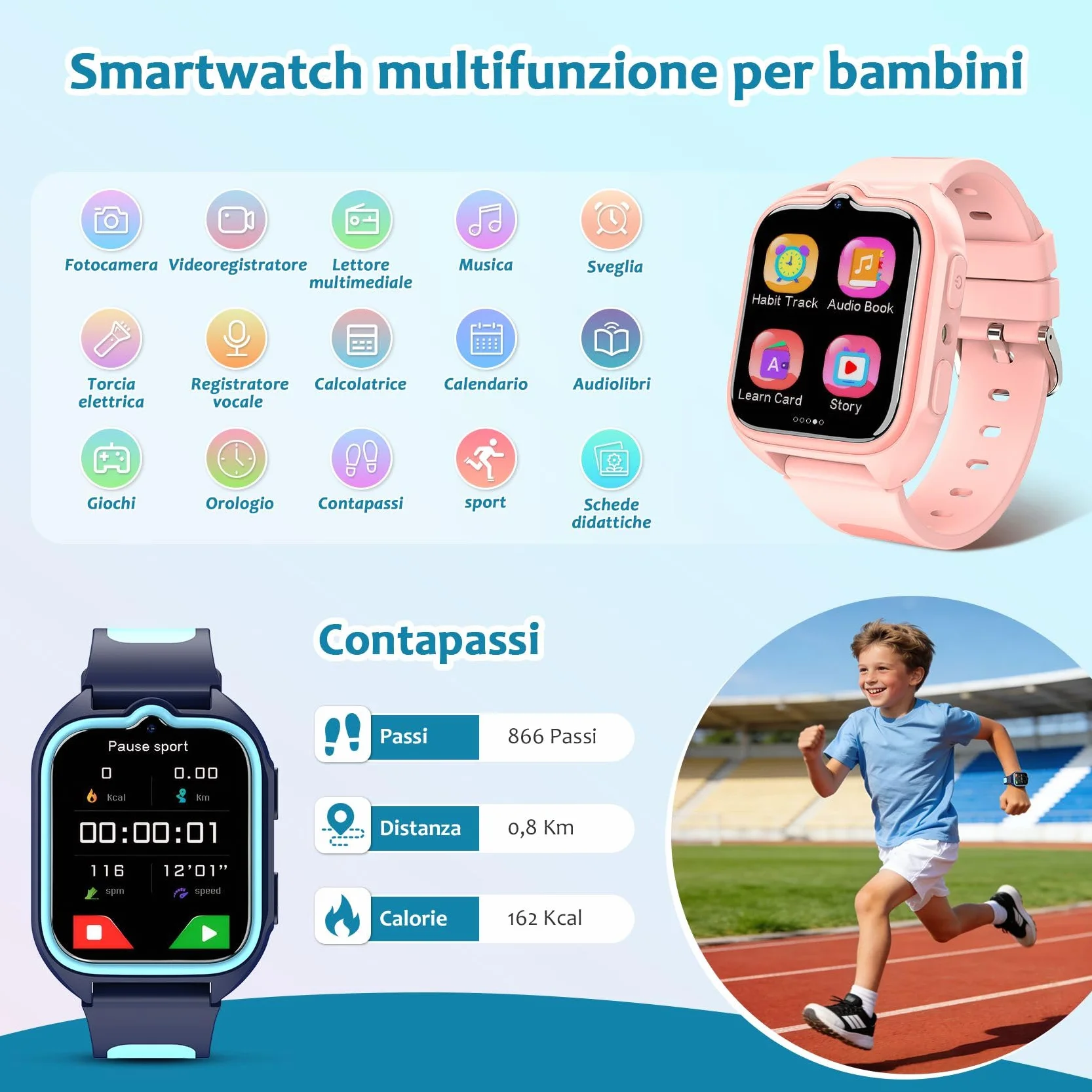 Blackview Smartwatch per Bambini, 1.75 inch TFT Smartwatch 30 Giochi, Sveglia, Fotocamera Touch HD, Video, Lettore Musicale, Contapassi, Torcia, Smartwatch per Bambini con Schermo Touch per Bambini