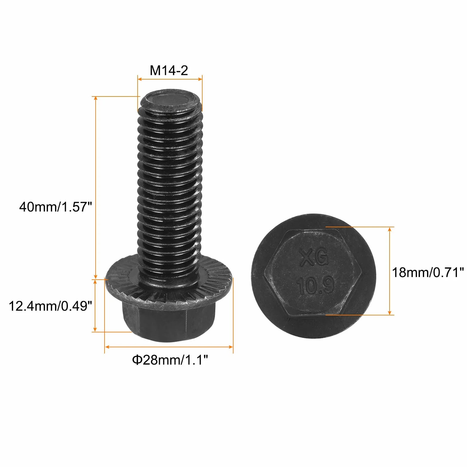 sourcing map M14x40mm Hex Seghettato Flangia Bulloni 10.9 Grado Acciaio al Carbonio 4pcs