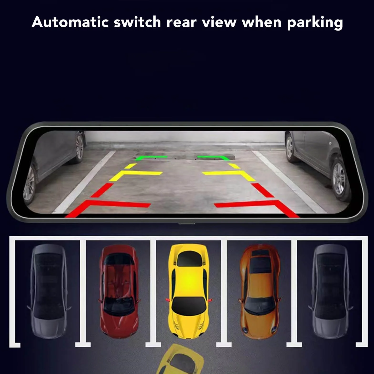 Dash Cam con Specchio da 9,66 Pollici Telecamera per Specchietto Retrovisore Anteriore e Posteriore, Doppia Fotocamera Anteriore e Posteriore Touch Screen, Fotocamera di Backup