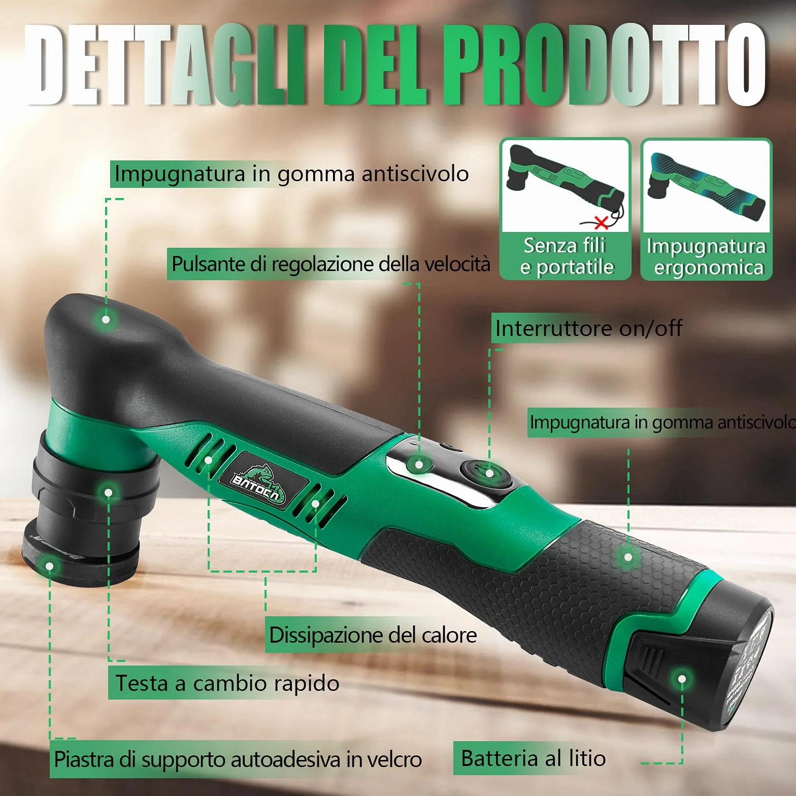 BATOCA S5 Mini Lucidatrice a Batteria 12V 2000-5500RPM Set per Dettagli Cura della Vernice DA&RO