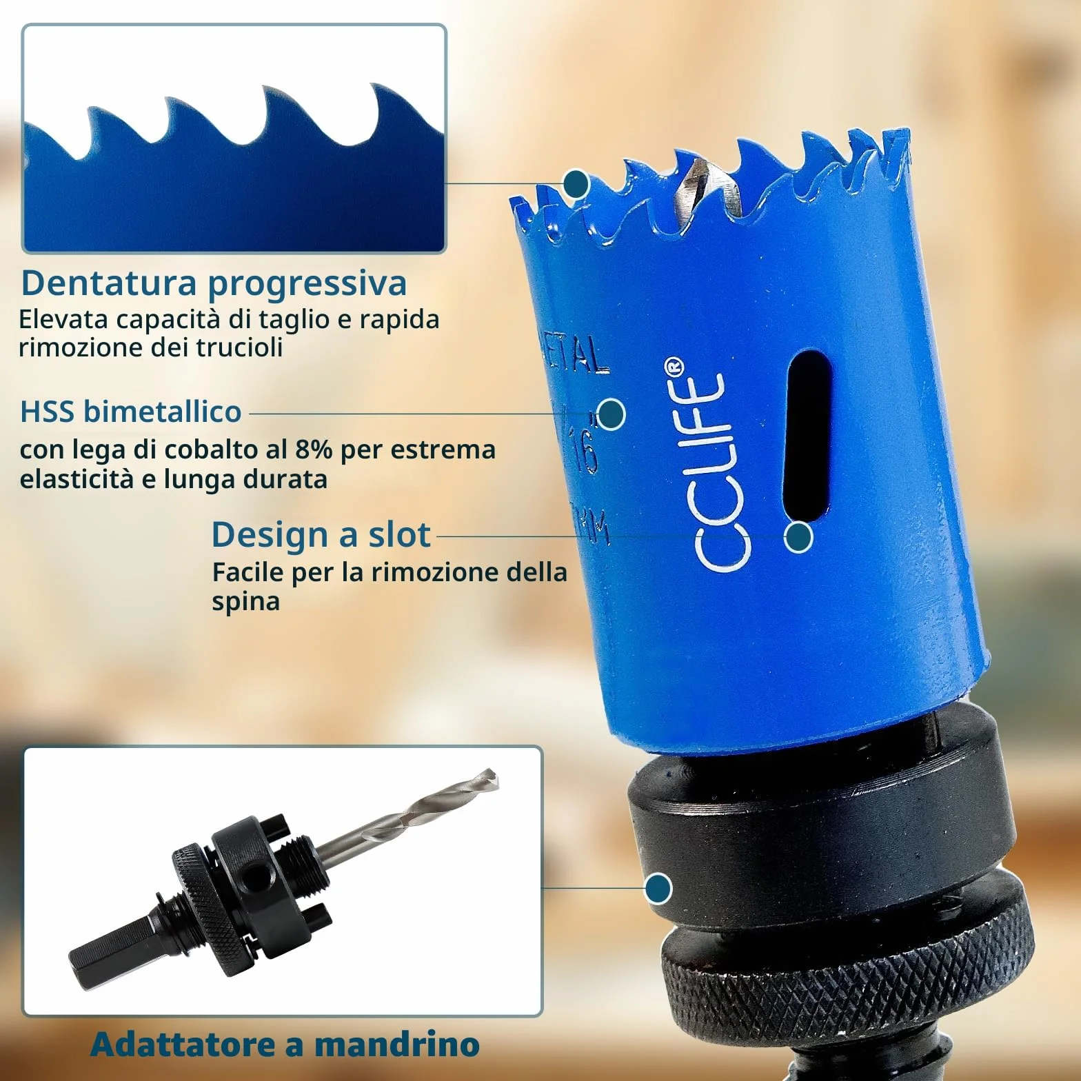 CCLIFE 18 pezzi Sega a Tazza HSS Bi-metallica per Acciaio inossidabile Alluminio Legno PVC 16-76mm