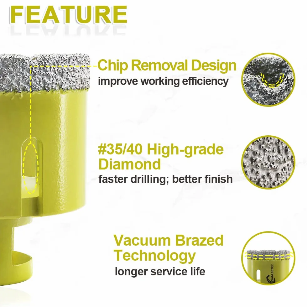 SANLEETEK Punte per Trapano Diamantate 40mm M14 Fresa Diamantata per Ceramica Porcellana Marmo Granito
