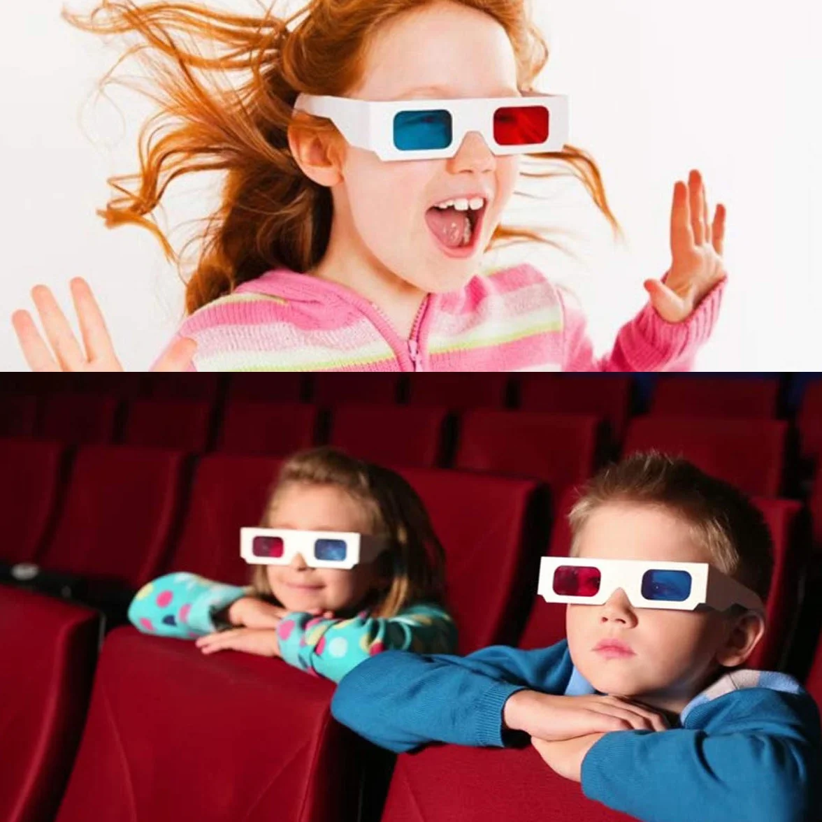 Occhiali 3D, 20 paia di occhiali stereo rossi e blu di carta per la decorazione di film