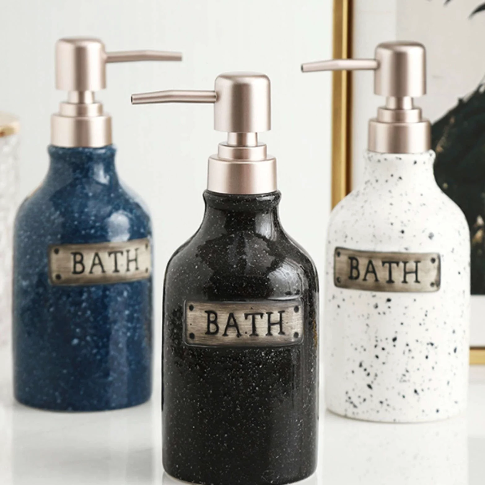 dispenser per sapone, Distributore di sapone, distributore lozione in ceramica, for le mani, ricaricabile, mobiletto del bagno, bianco, 400 ml/14 oz