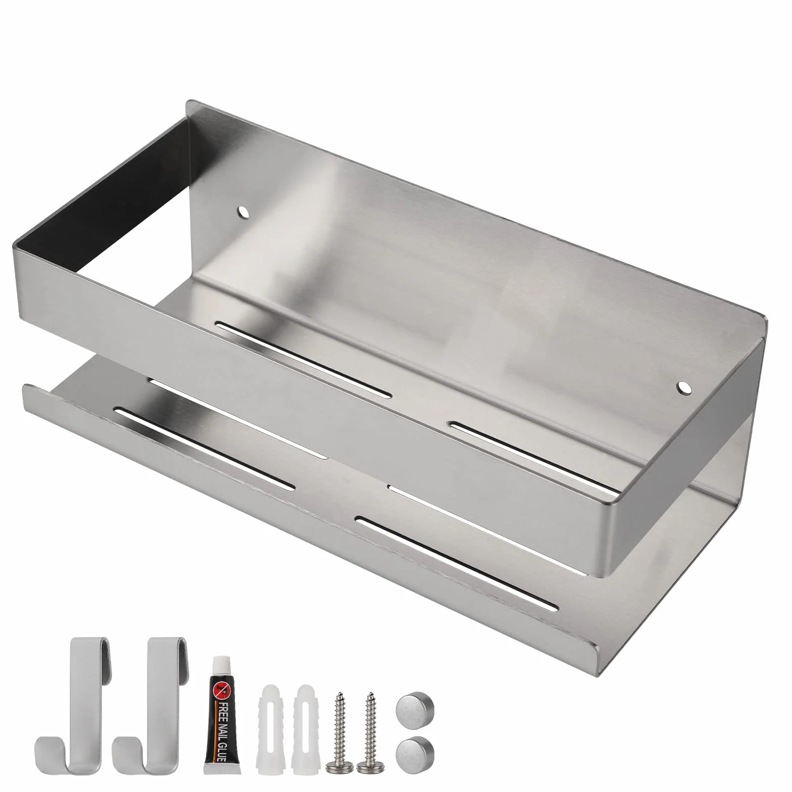 EXLECO Mensola Doccia Acciaio Inox Adesiva Senza Foratura con 2 Ganci Argento