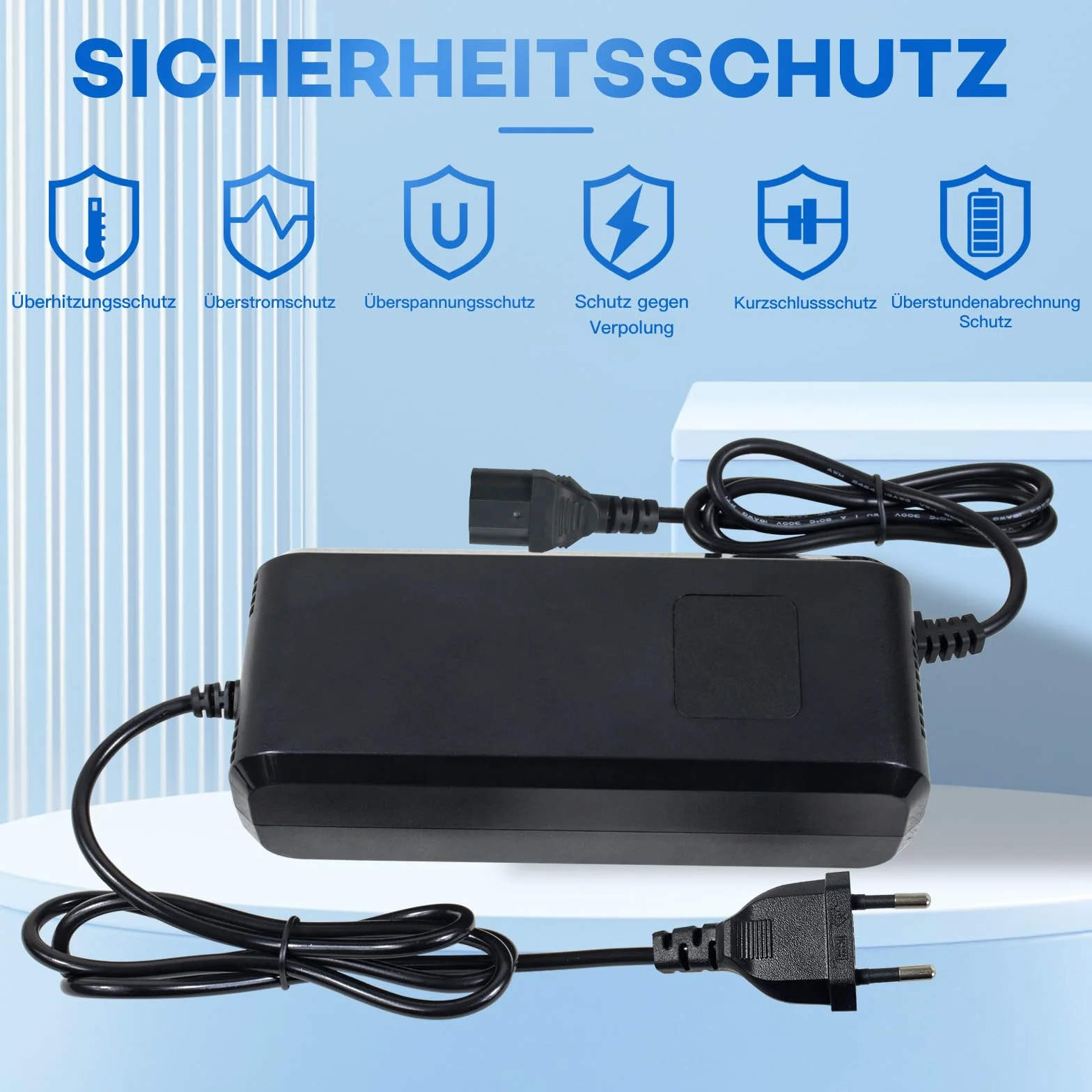 Caricatore per batteria al piombo-acido 48V 20Ah per veicoli elettrici, scooter elettrici, e-bike, caricabatterie AC-DC con display, connettore a 3 poli