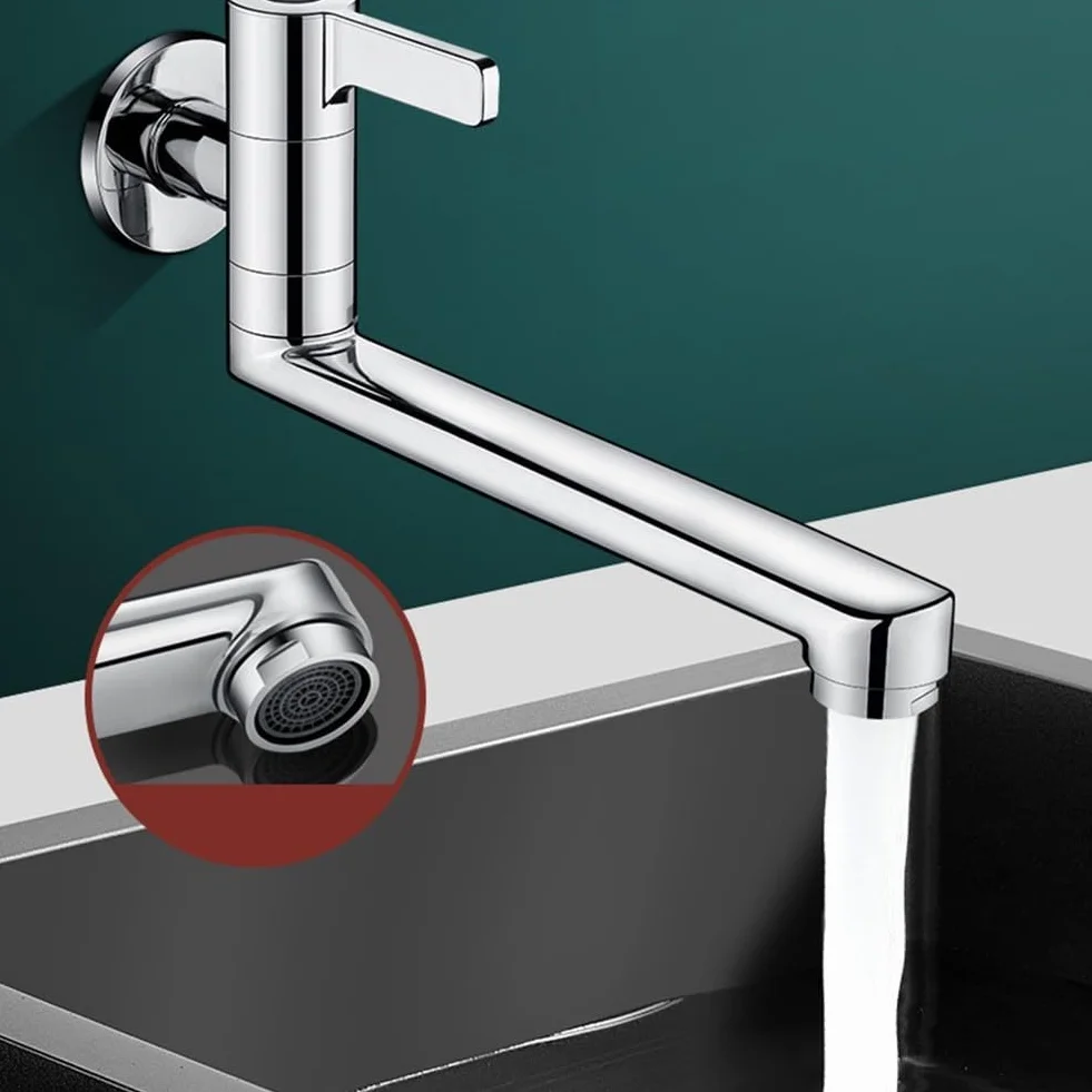 Rubinetto singolo girevole per acqua fredda, montaggio a parete, rubinetto da cucina 20 cm/25 cm, beccuccio esteso, in acciaio inox 304, per lavello, piscina, risparmio di spazio (25 cm)