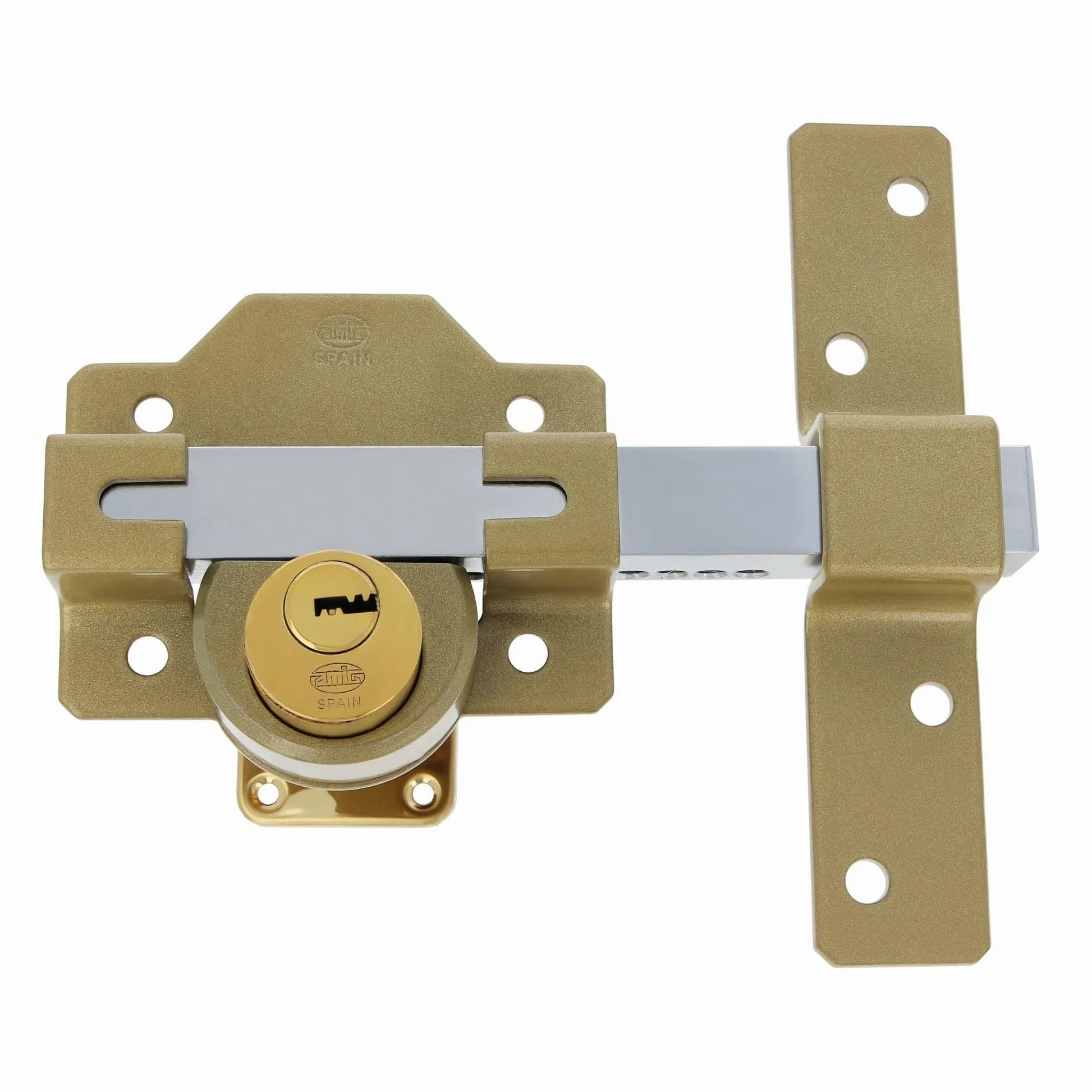 Amig - Catenaccio Porta di Sicurezza da Applicare con Cilindro Rotondo Interno ed Esterno Mod. 4 - Serratura con Chiave - 88 x 153 mm - Include 5 Chiavi a Punti - Acciaio Martellato