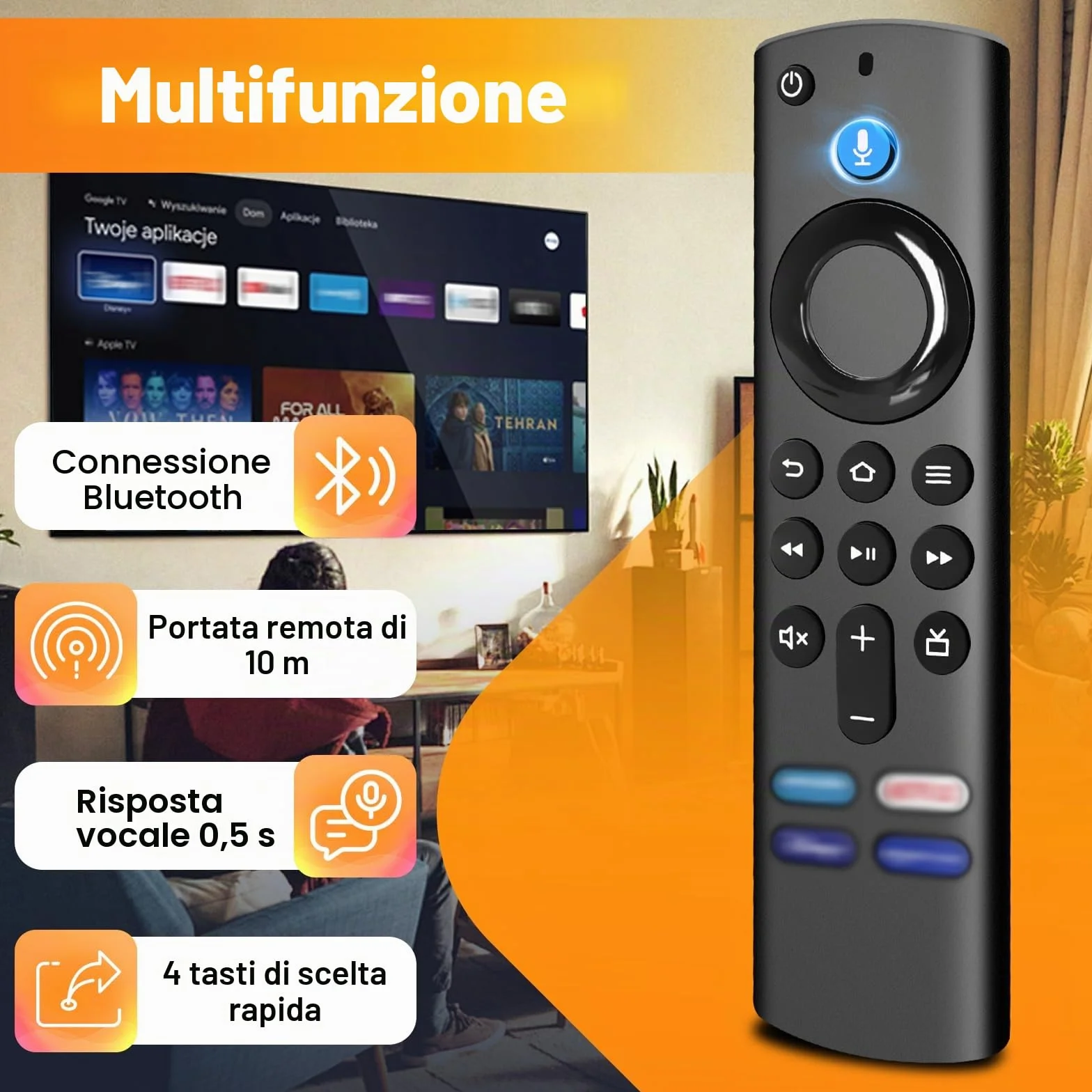Telecomando Vocale Sostituzione,Applicabile AM-Z F1re St1CK (Lite & Gen 2 & Gen 3 & 4K &4K Max),Applicabile Cube Gen 2 & Gen 3,dotato di connettività Bluetooth e quattro tasti di scelta rapida