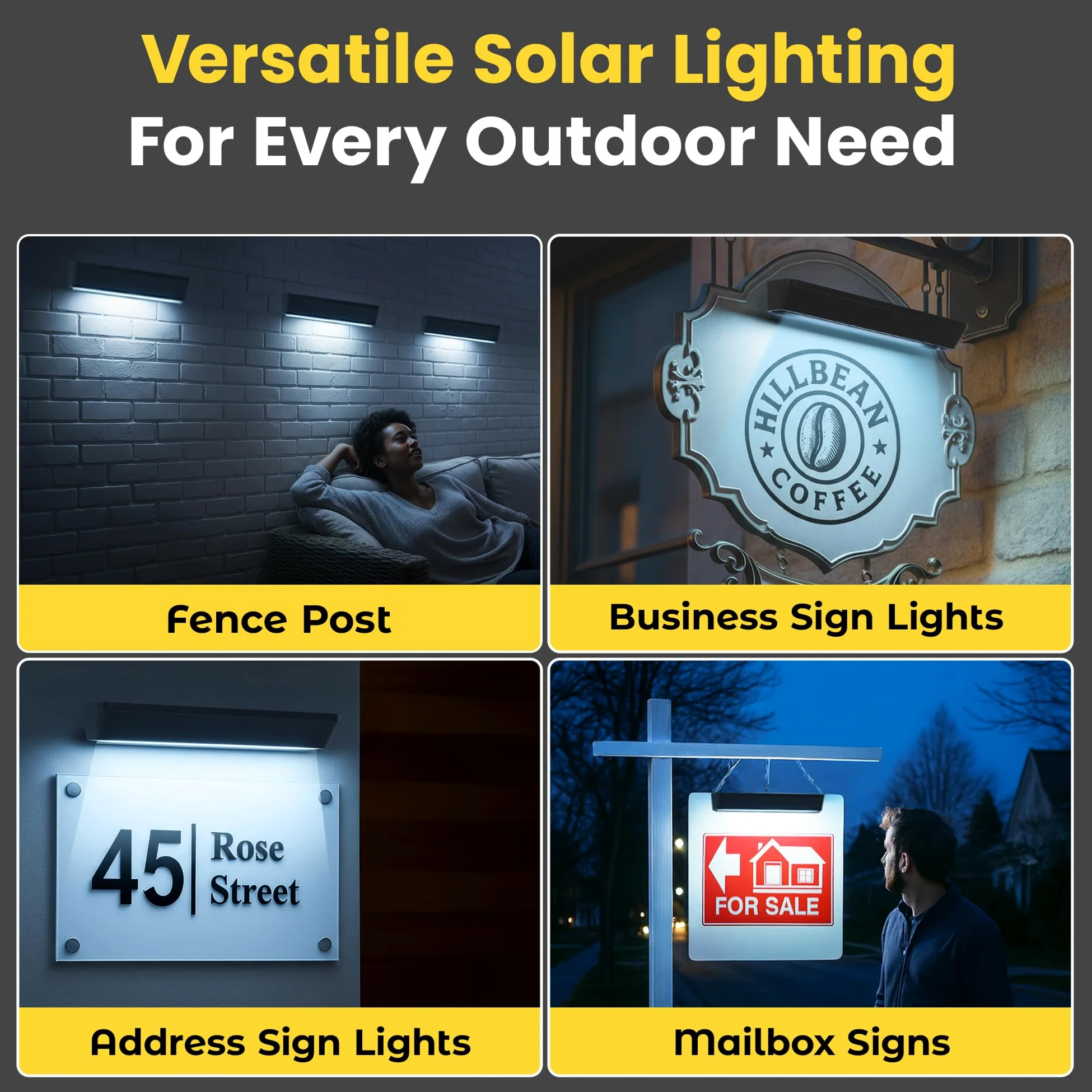 Brighticonic Segnale solare per indirizzi, IP65, impermeabile, con numeri civici illuminati a LED, facile da installare, dal tramonto all'alba, on/off, per esterni, per cortile, case, affari, bianco