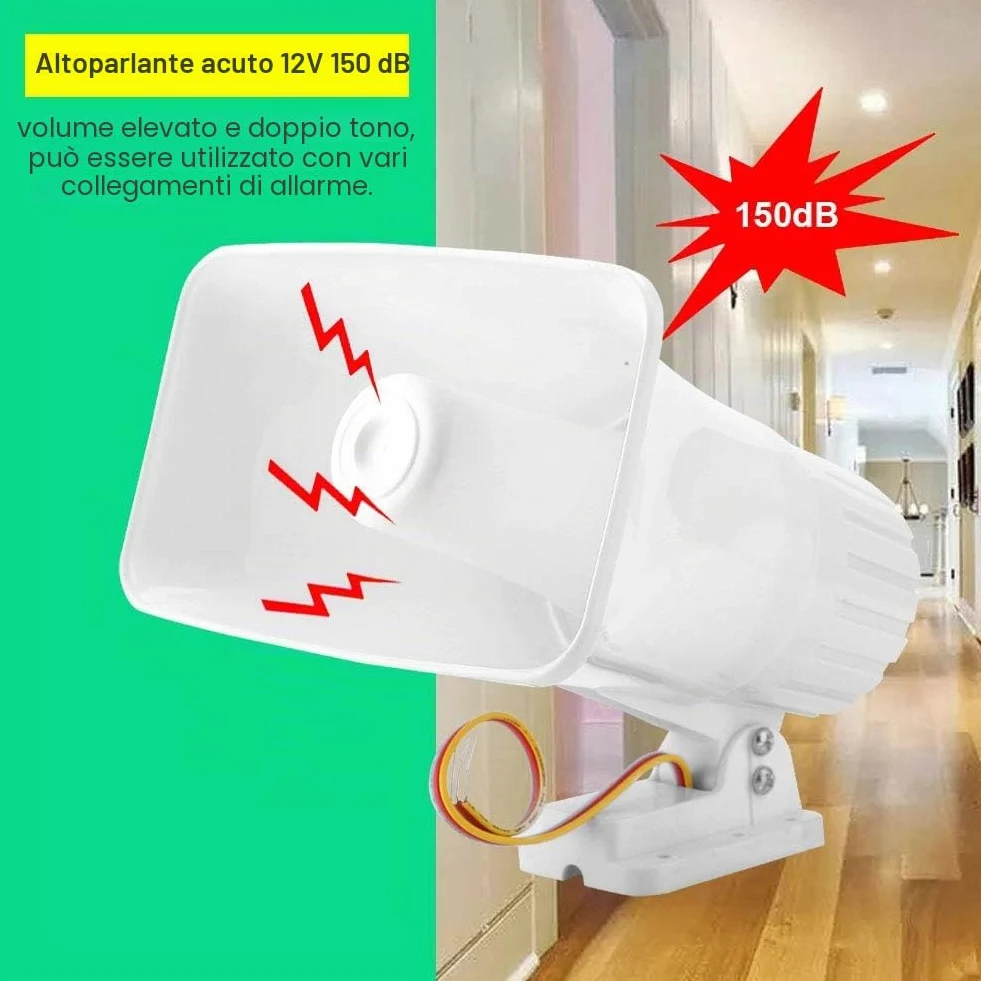DC12V Sirena di Allarme Domestico, 150 DB DC 12V Dual Tone Wired Horn 150dB Antifurto Avvertimento Althorn per Sicurezza Domestica Audio Dual Wired Alarm