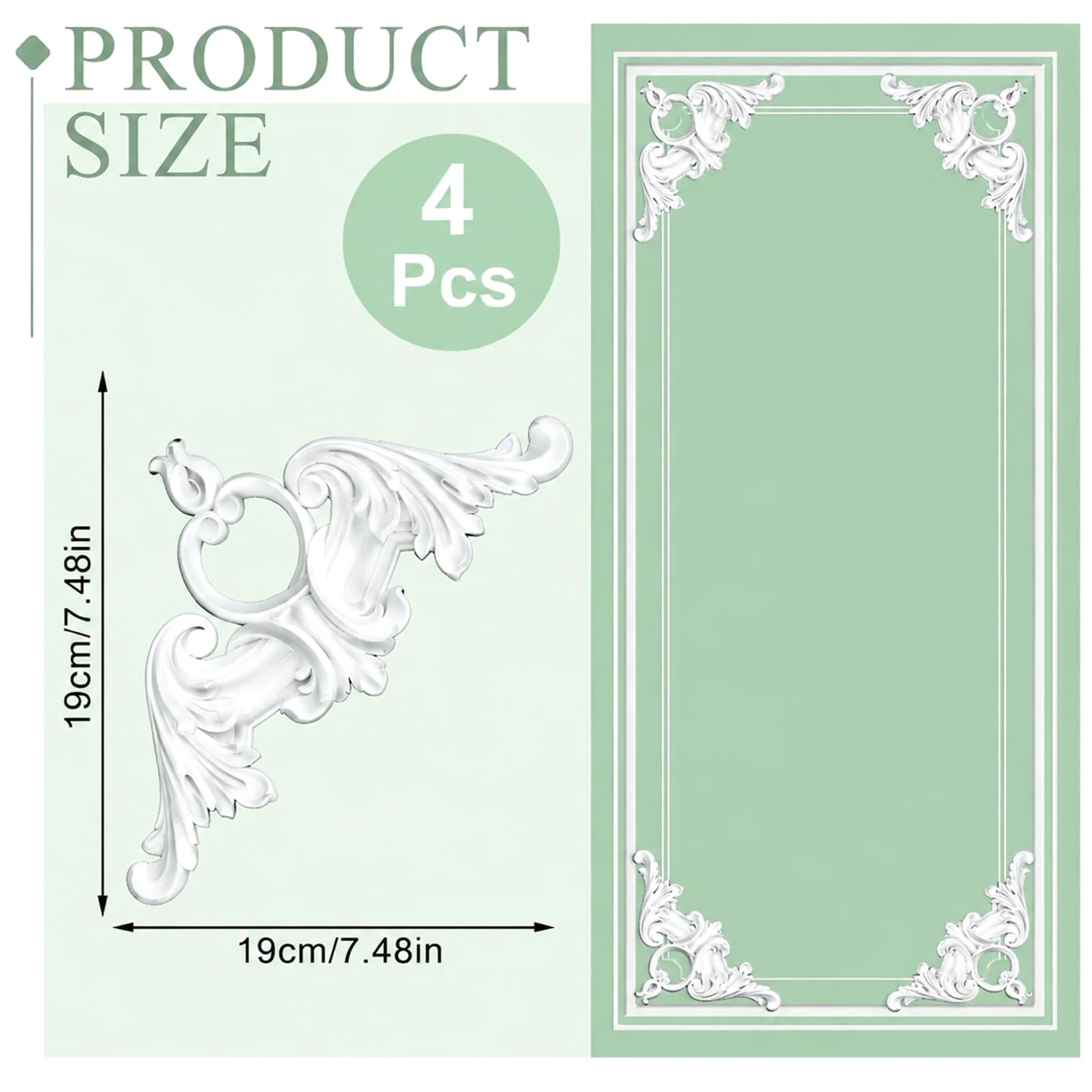 4 PCS Angolari Decorativi per Pareti E Soffitti in PU Modanature Angolari 3D con Decorazioni Floreali Profili Decorativi Verniciabili per Cornici E Angoli Elegante Finitura