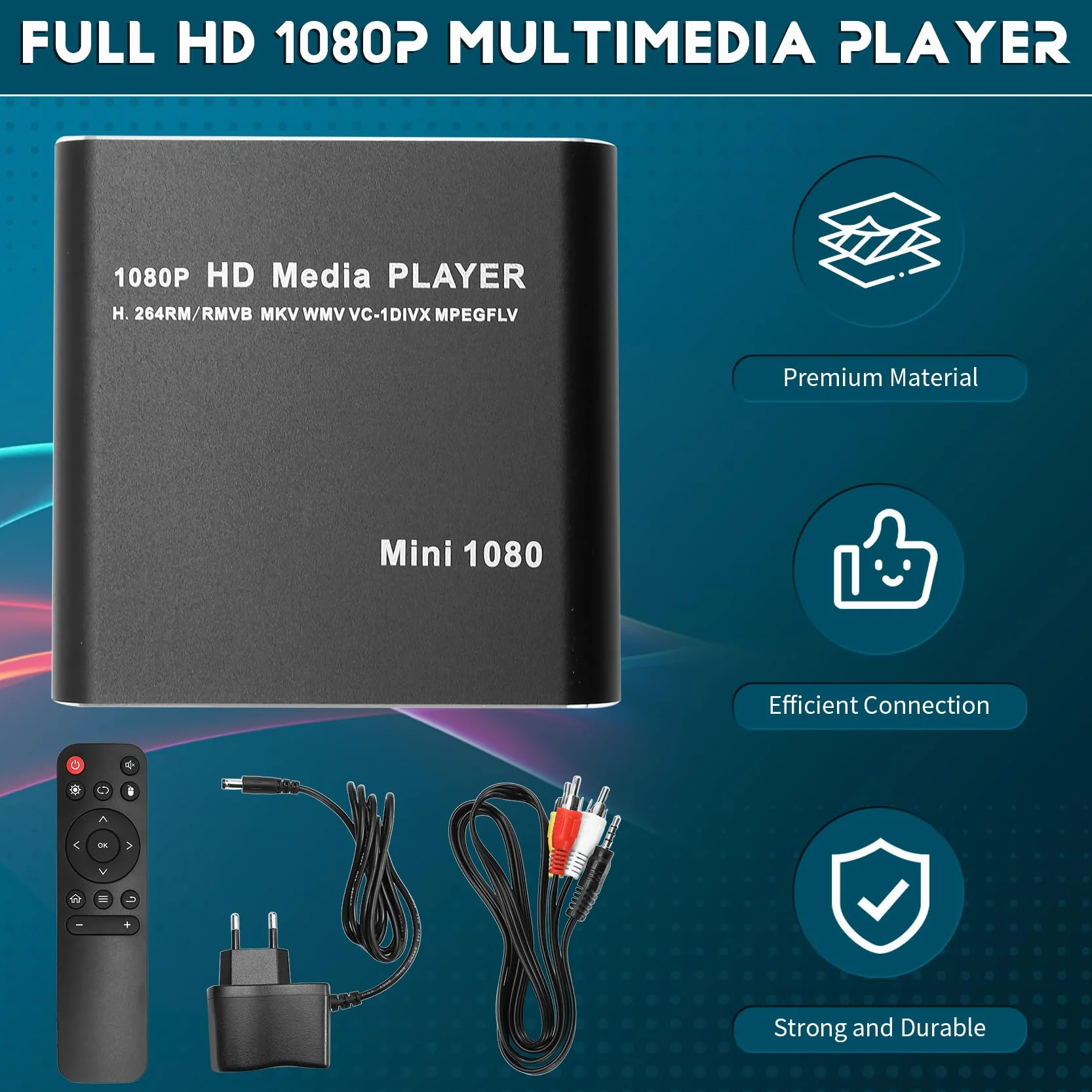 Lettore Multimediale MKV 264 HDD Lettore Multimediale USB Full HD 1080P con Supporto SD Media TV Box Lettore HDD RMVB WMV Spina UE